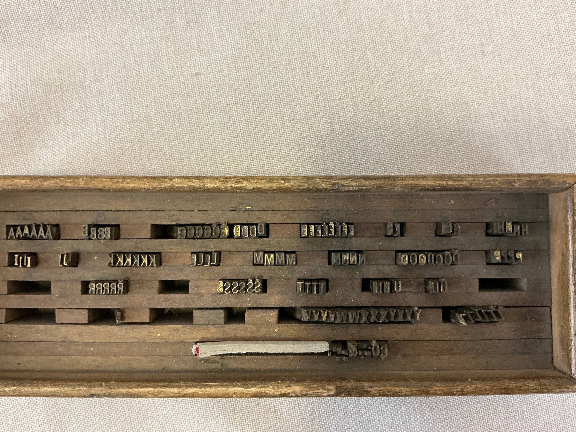 4mm / 0.157” Rare Hot stamping brass letterpress letters high view