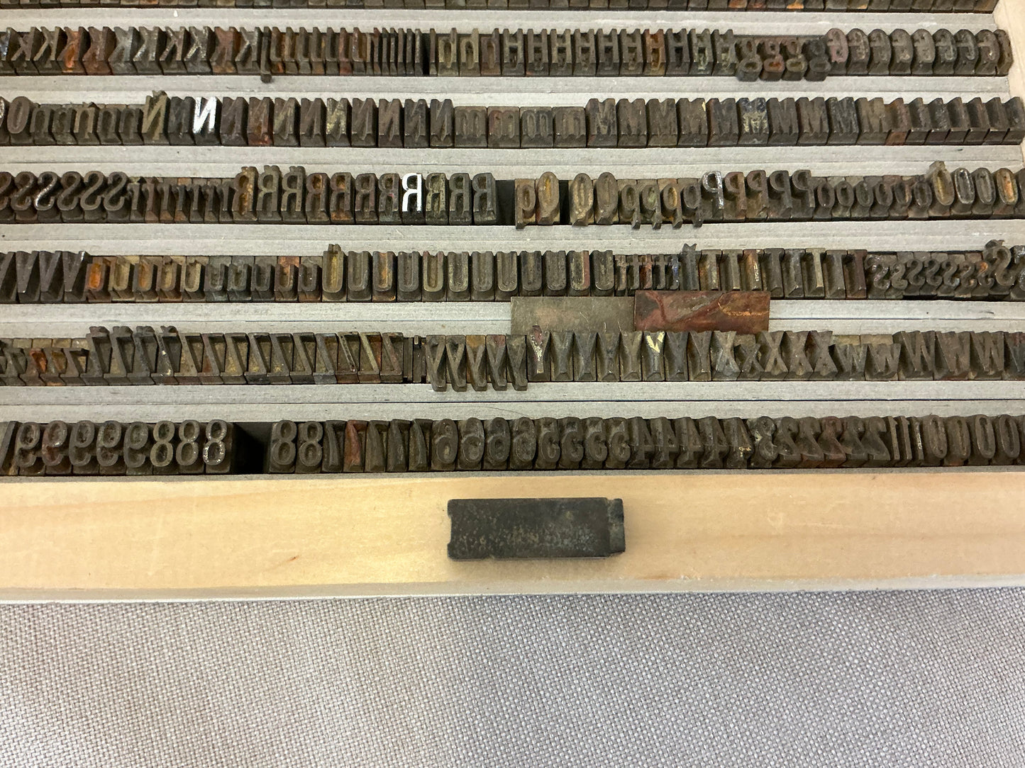 7.5mm / 0.295” Hot stamping brass letterpress letters detail