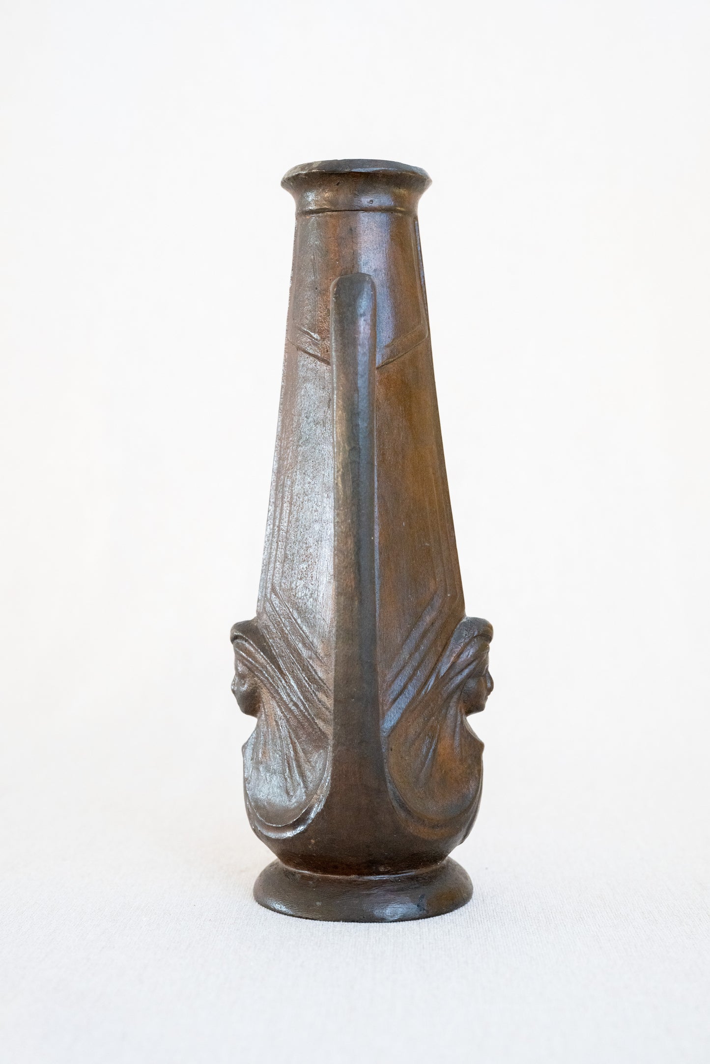 Art Nouveau Cast Iron Vase With Two Faces Side