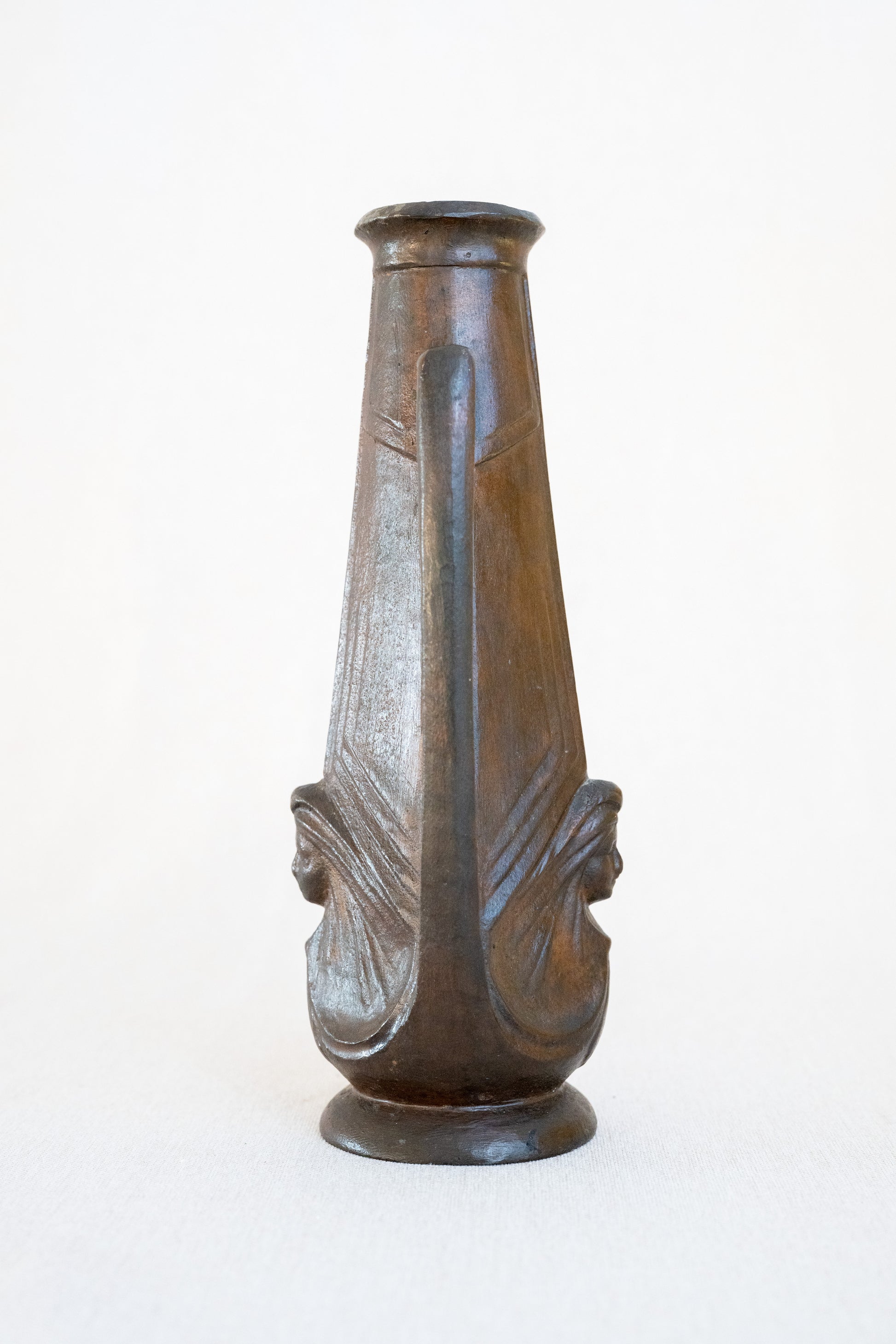 Art Nouveau Cast Iron Vase With Two Faces Side