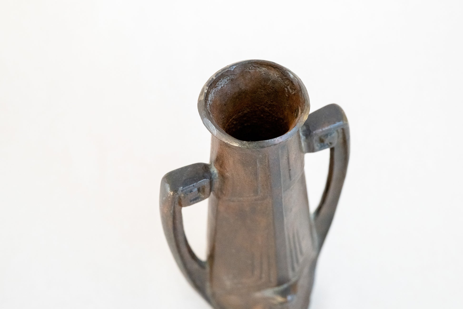 Art Nouveau Cast Iron Vase With Two Faces Top view