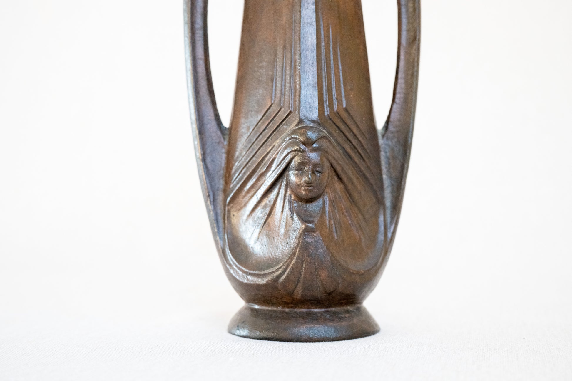 Art Nouveau Cast Iron Vase With Two Faces Angel head details