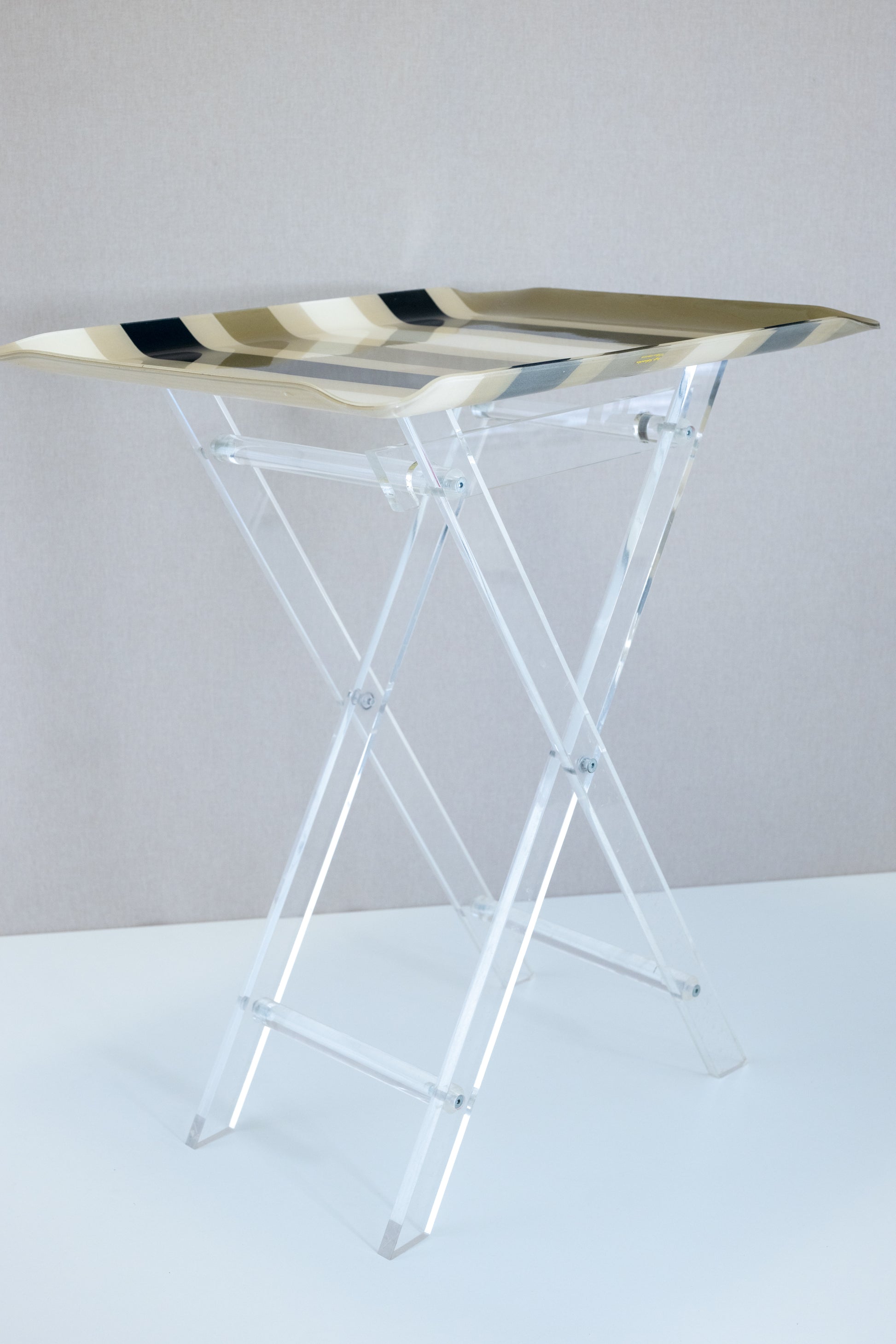 Folding Side Table in Acrylic Glass by Inge Schneider Beige Black White