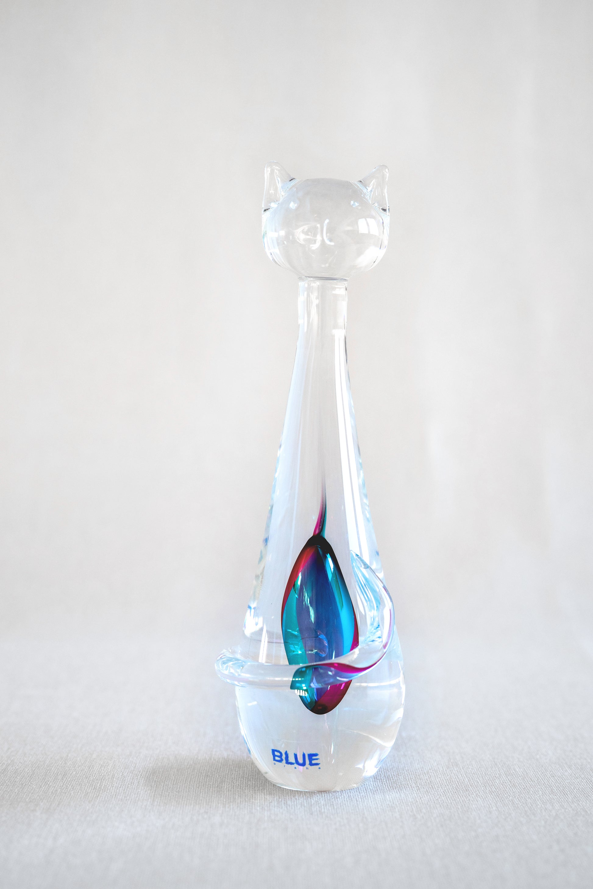 Glass Cat Figurine Handmade Art Glass sculpture by Bohemia Glass for Blue Prague