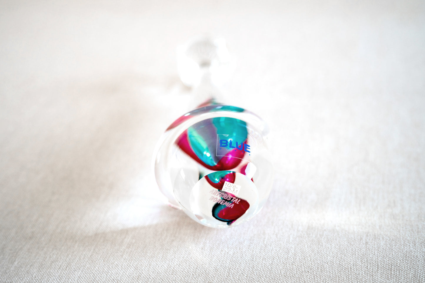 Glass Cat Figurine Handmade Art Glass sculpture by Bohemia Glass for Blue Prague Bottom