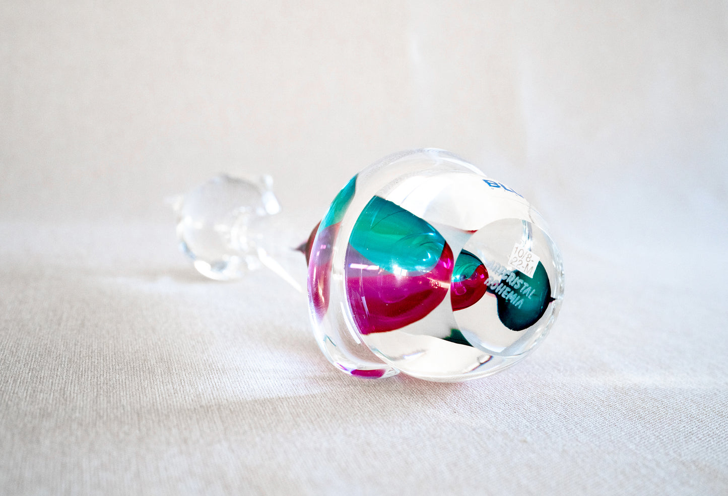 Glass Cat Figurine Handmade Art Glass sculpture by Bohemia Glass for Blue Prague Mark logo