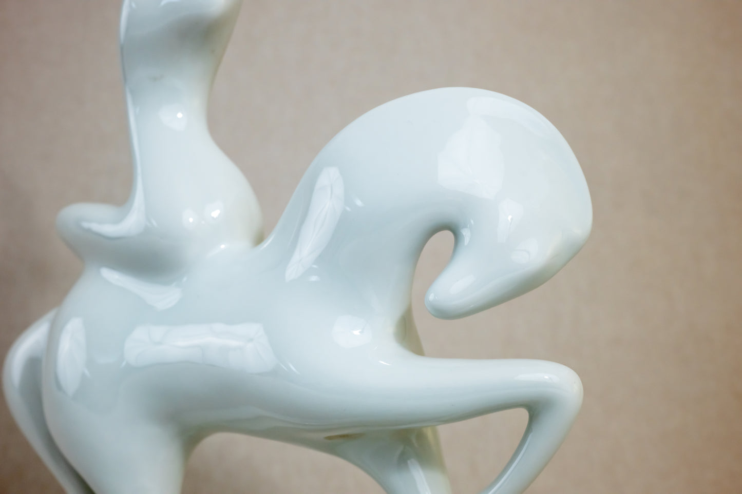 Jaroslav Jezek "Lady Godiva” Riding the White Horse, Porcelain Figurine “Morning” Royal Dux, Czech, Mid Century Modern Horse Detail