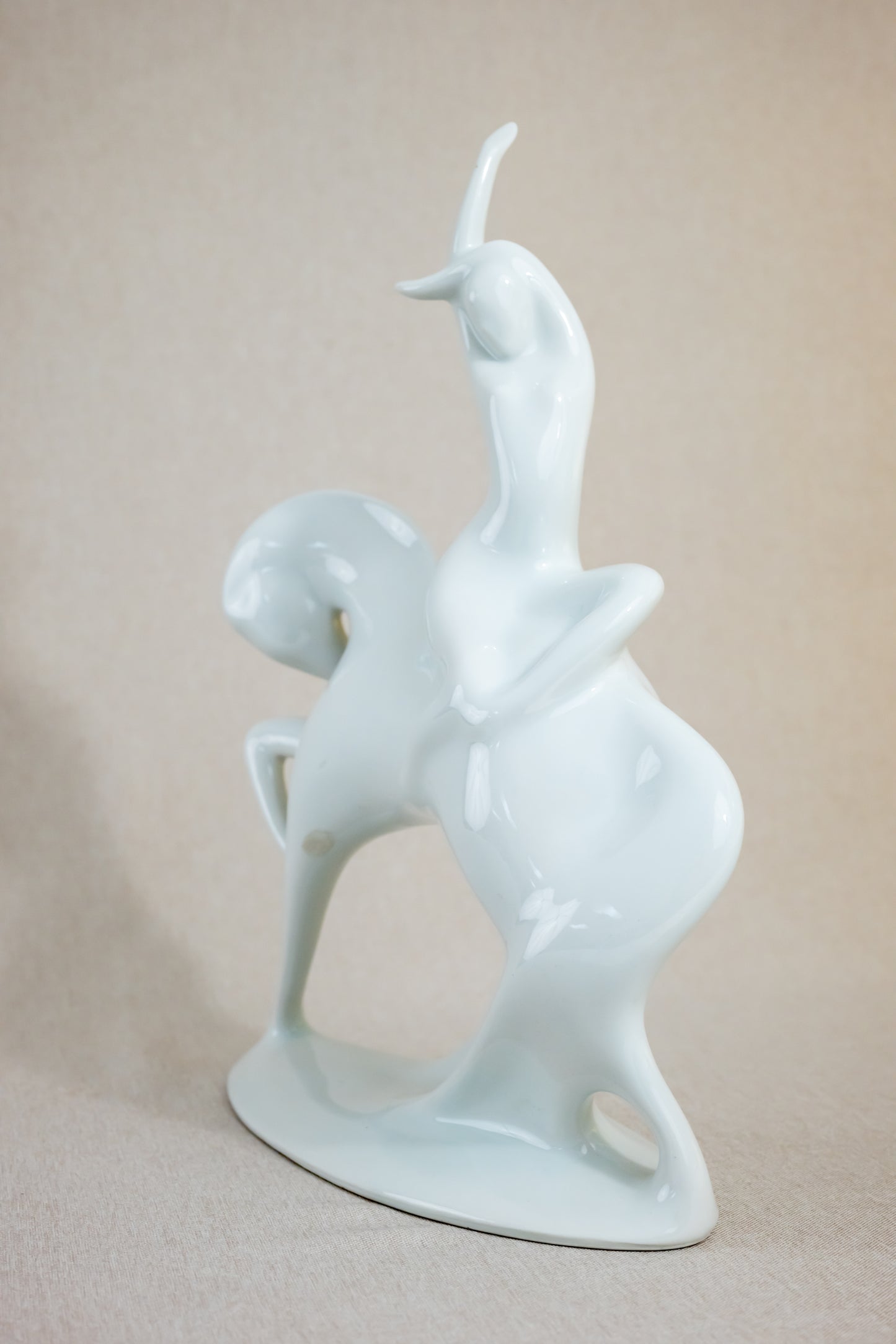 Jaroslav Jezek "Lady Godiva” Riding the White Horse, Porcelain Figurine “Morning” Royal Dux, Czech, Mid Century Modern Side View
