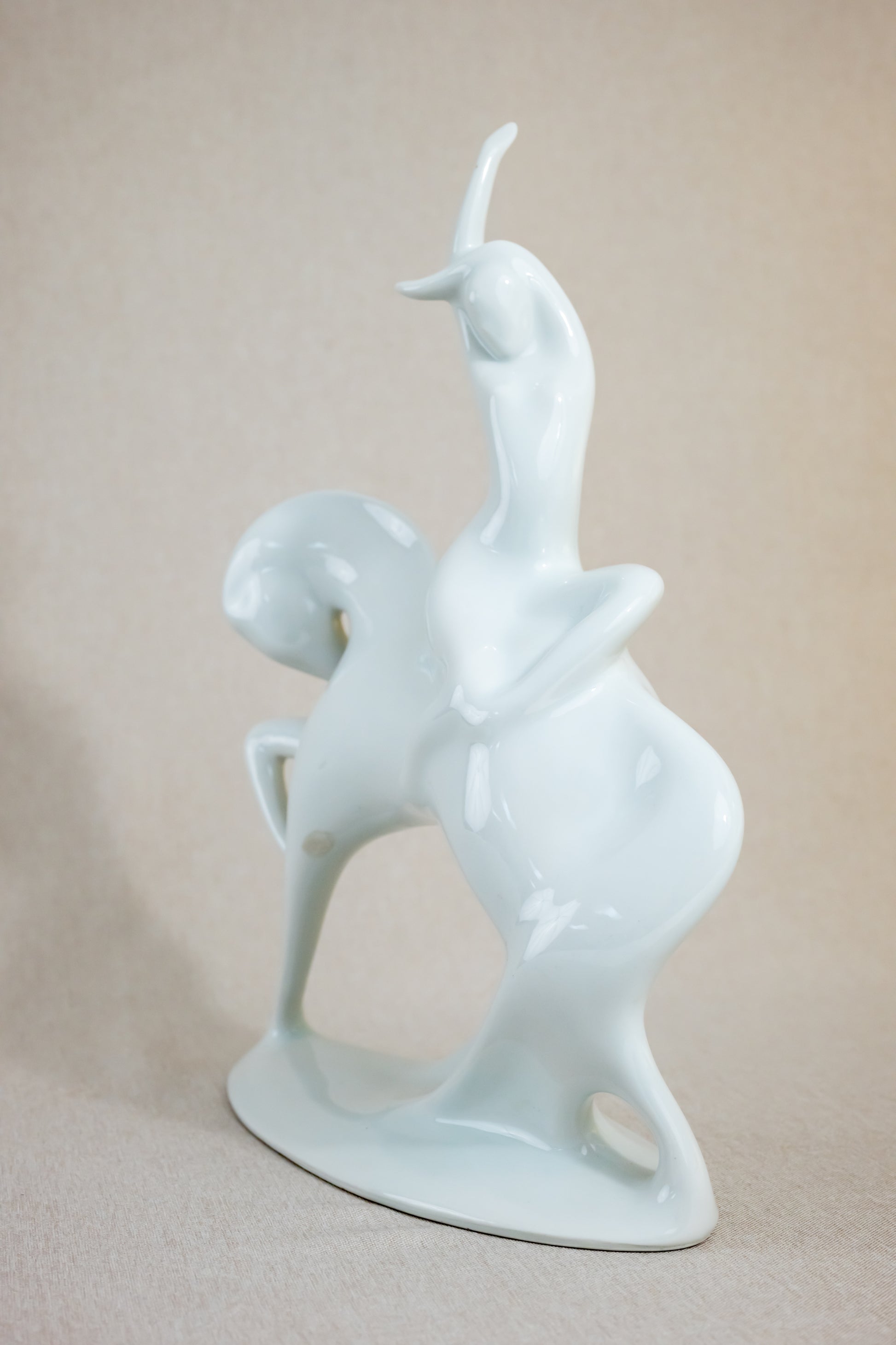 Jaroslav Jezek "Lady Godiva” Riding the White Horse, Porcelain Figurine “Morning” Royal Dux, Czech, Mid Century Modern Side View