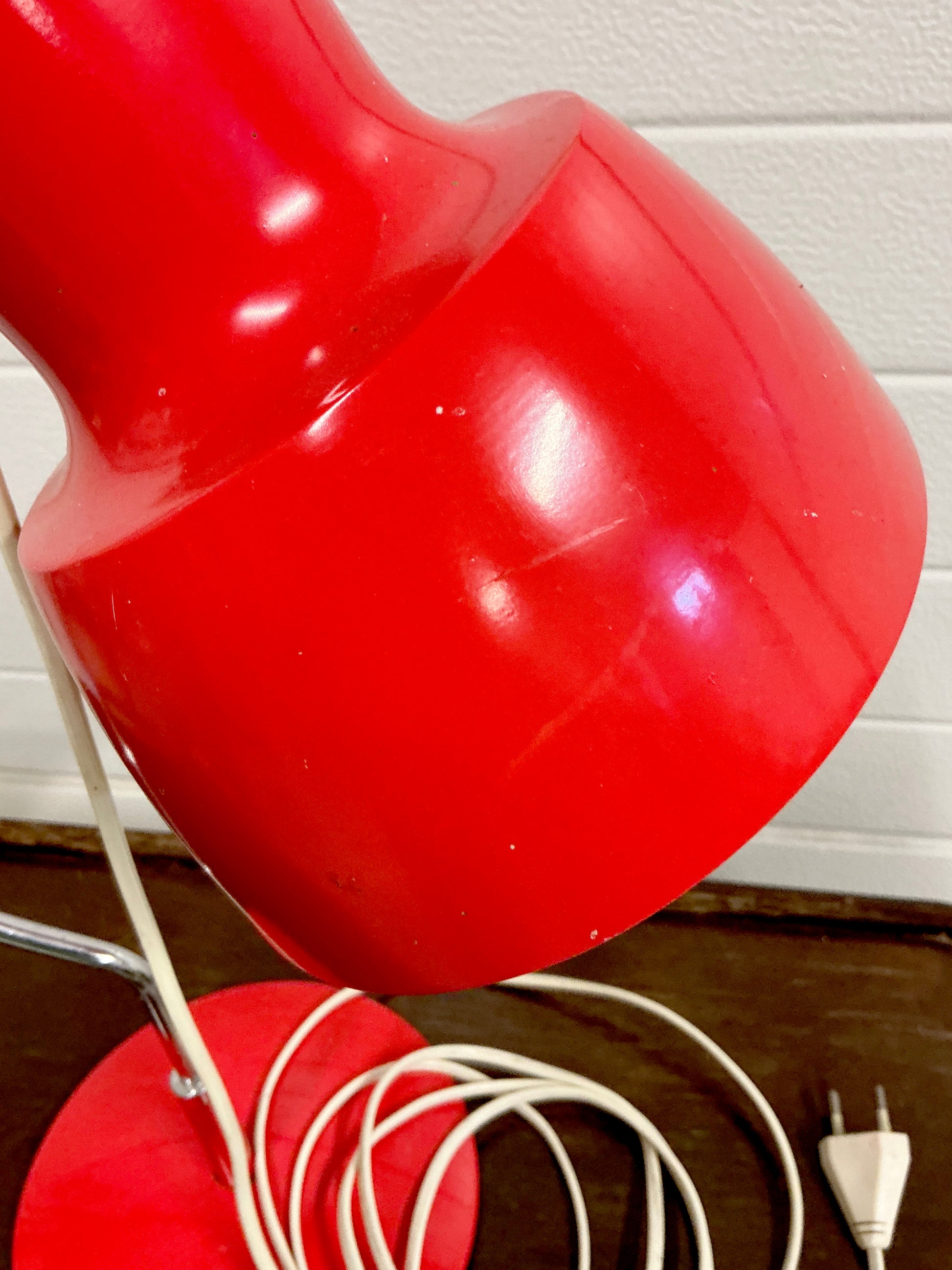 Mid-century red desk lamp by Josef Hurka for Napako 1960s Scratches on shade