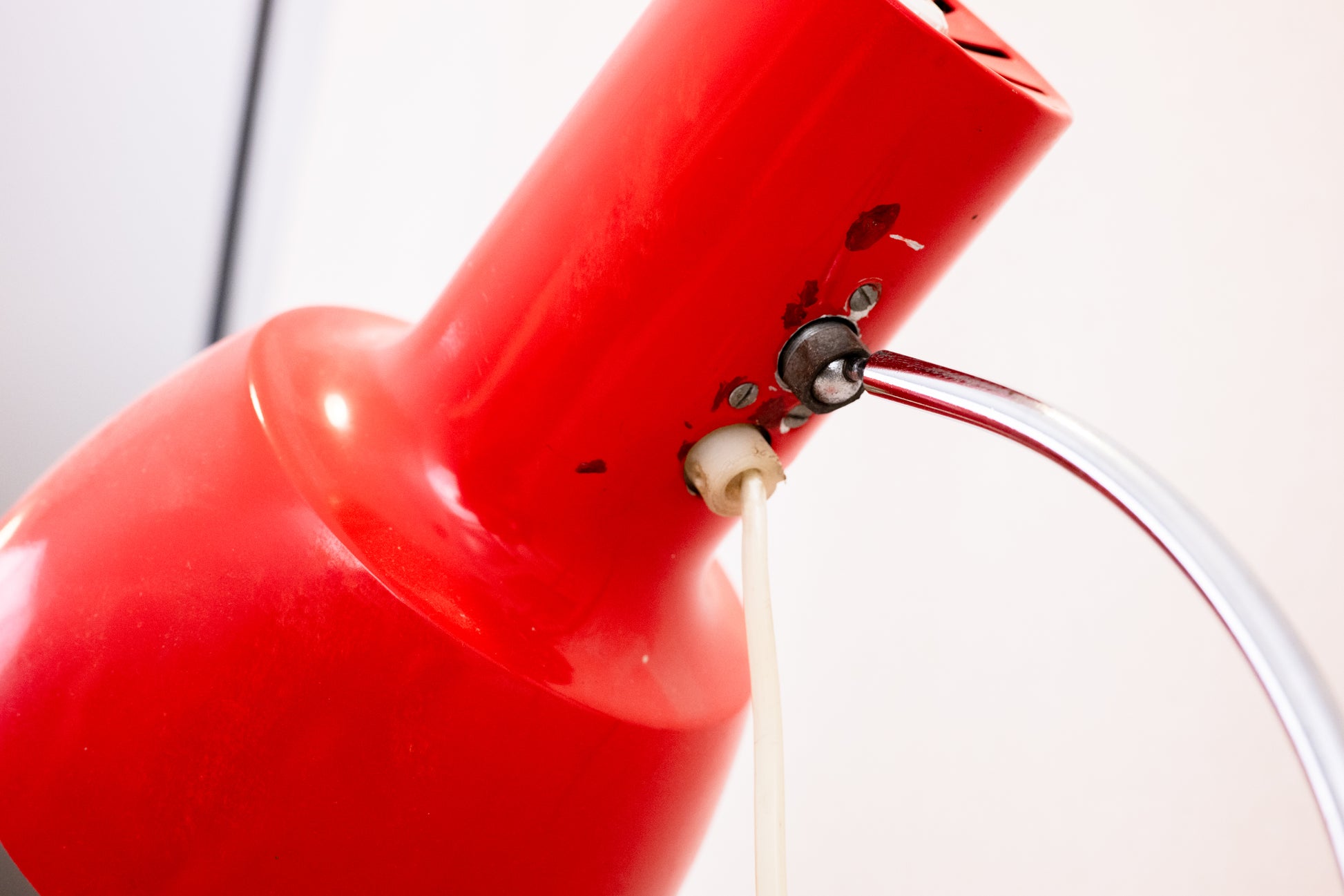 Mid-century red desk lamp by Josef Hurka for Napako 1960s Shade spot maps