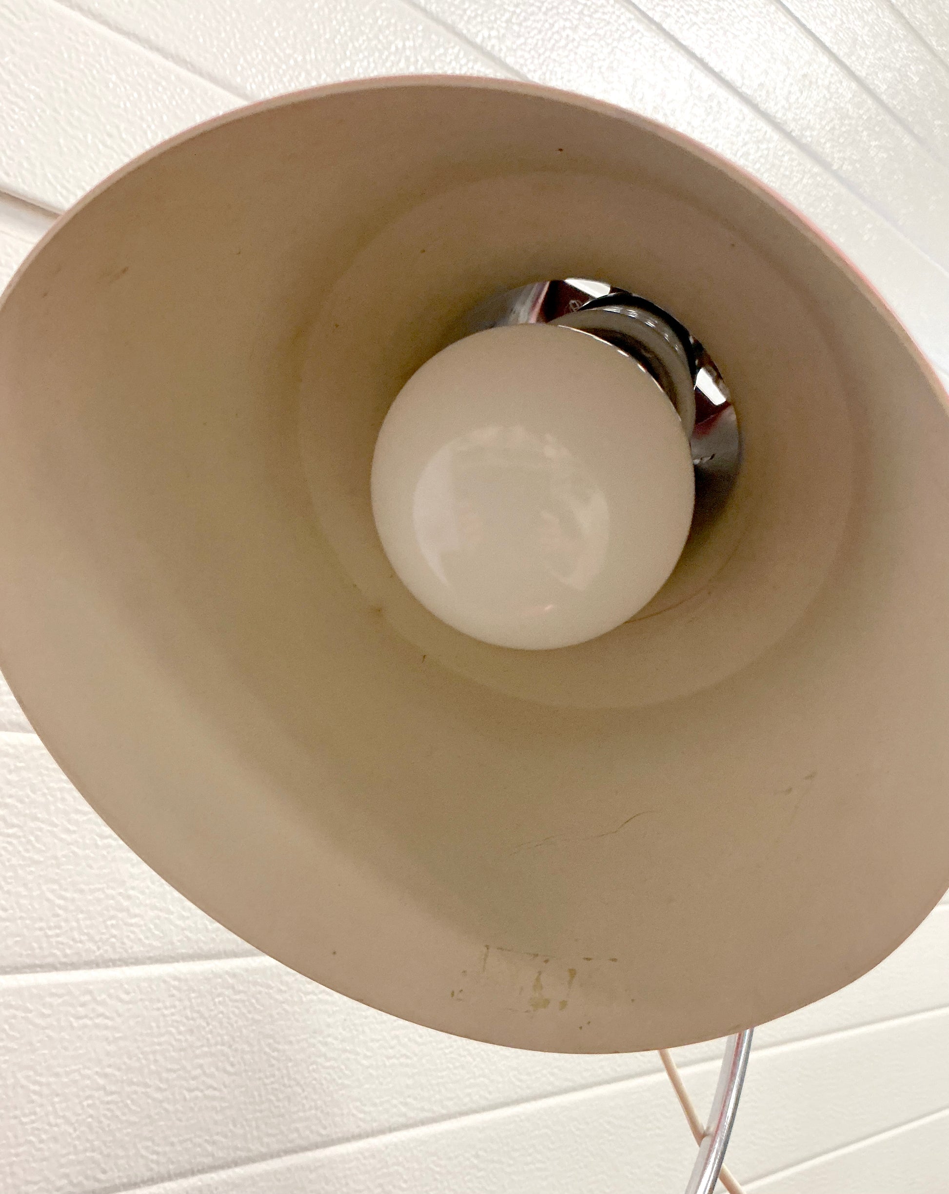 Mid-century red desk lamp by Josef Hurka for Napako 1960s bottom view on light bulb