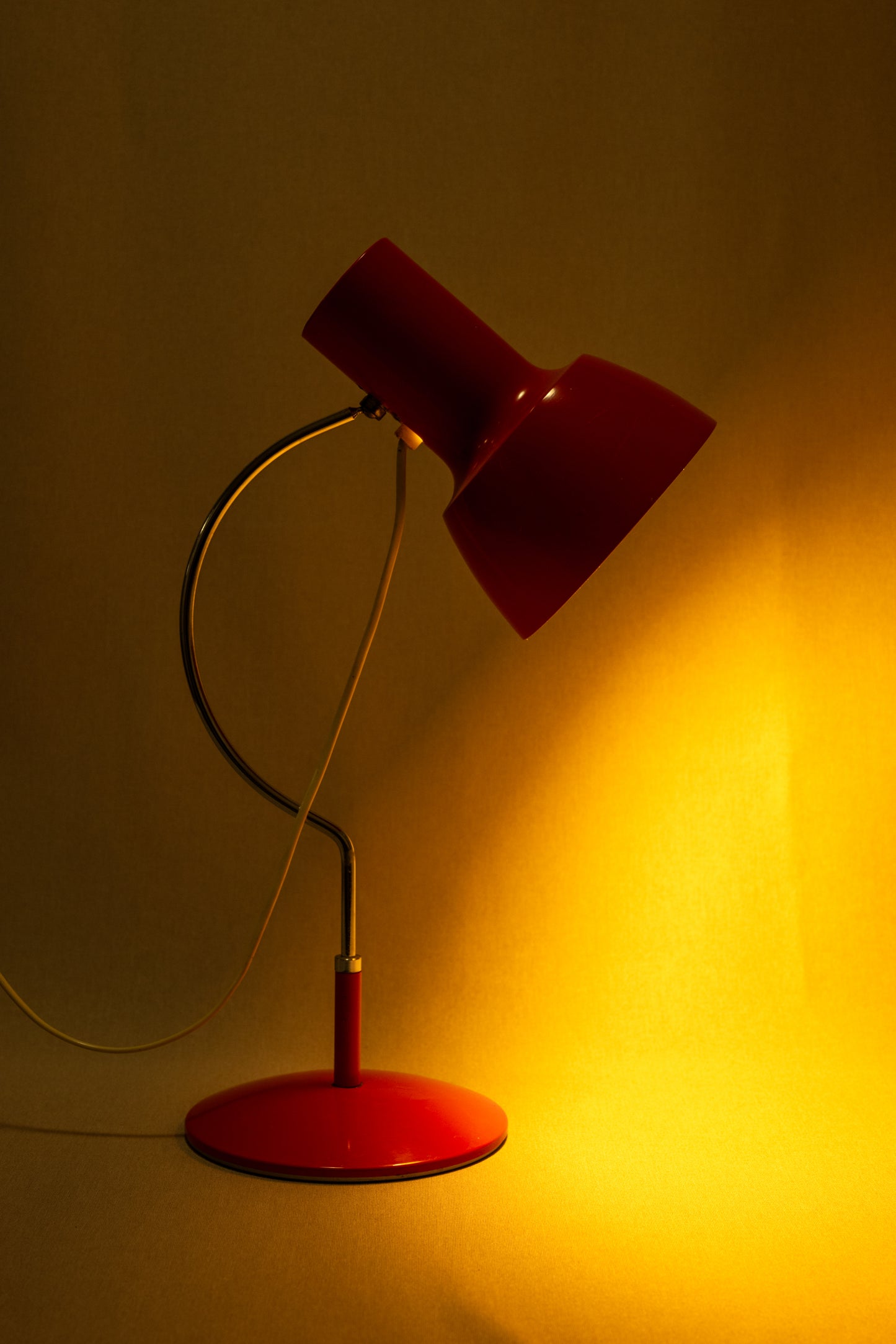 Mid-century red desk lamp by Josef Hurka for Napako 1960s evening light
