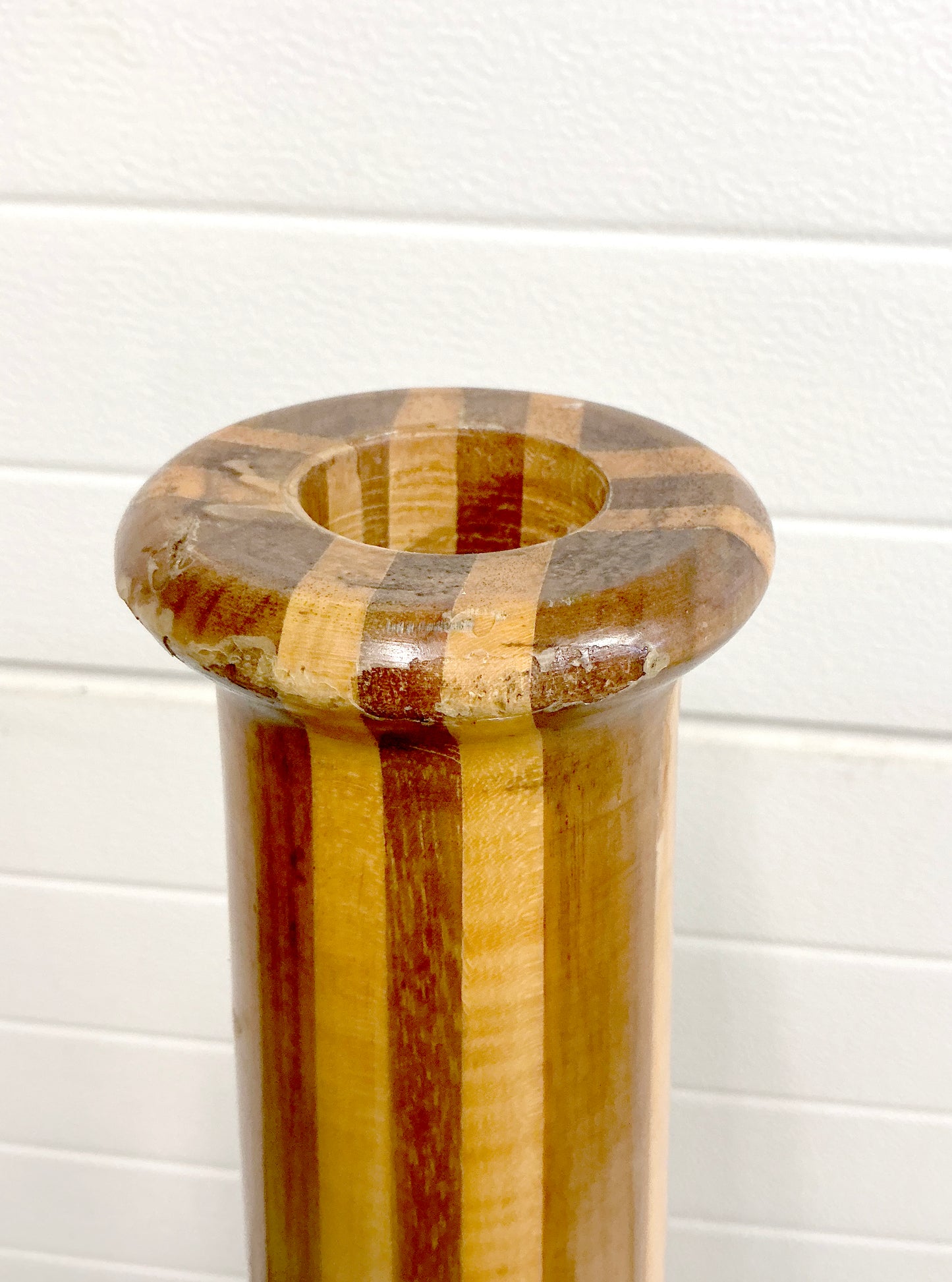 Tall vintage wood vase stand mid century Damages on top