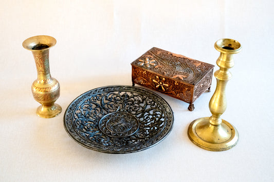 VTG Brass Indian Vase Candle Holder Copper Jewelry Box Case