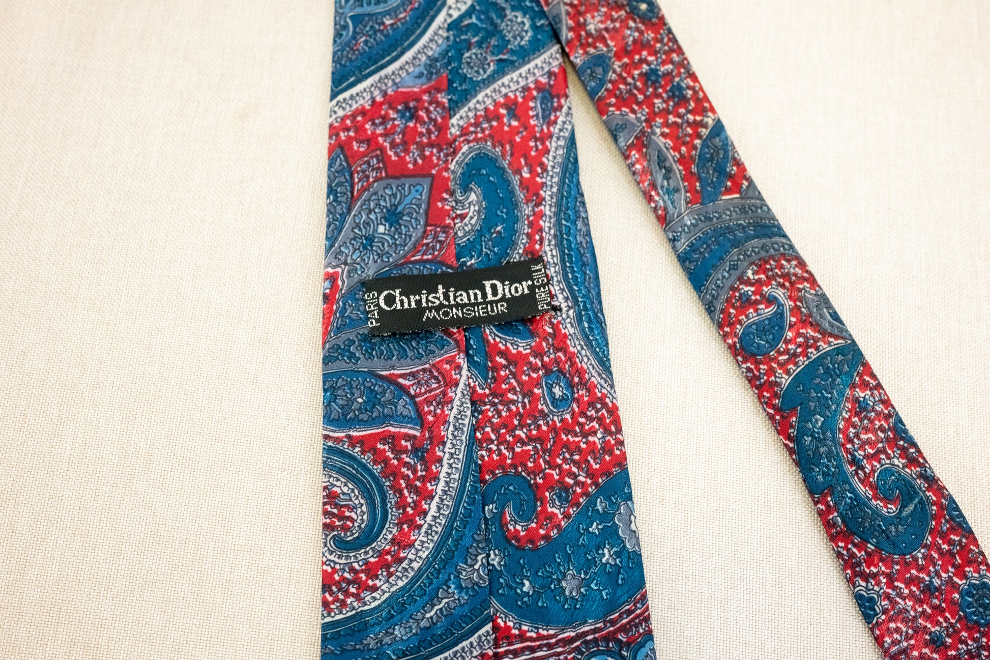 Vintage Christian Dior Monsieur Men Neck Tie Red Paisley Flower label