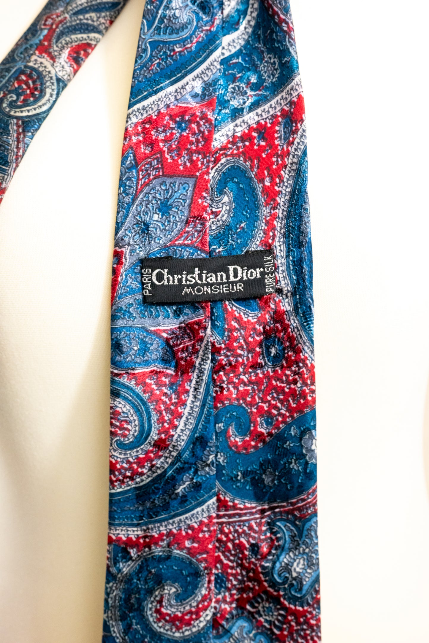 Vintage Christian Dior Monsieur Men Neck Tie Red Paisley Flower
