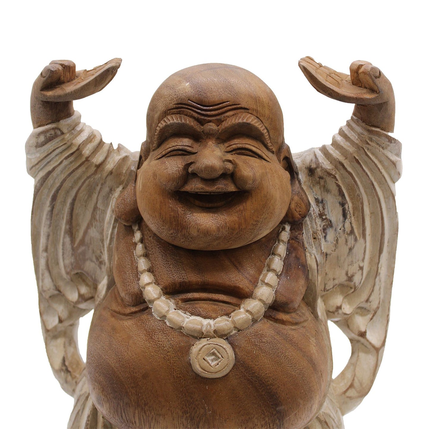 Hand Carved Buddha Statue - 40cm Hands Up - Whitewash