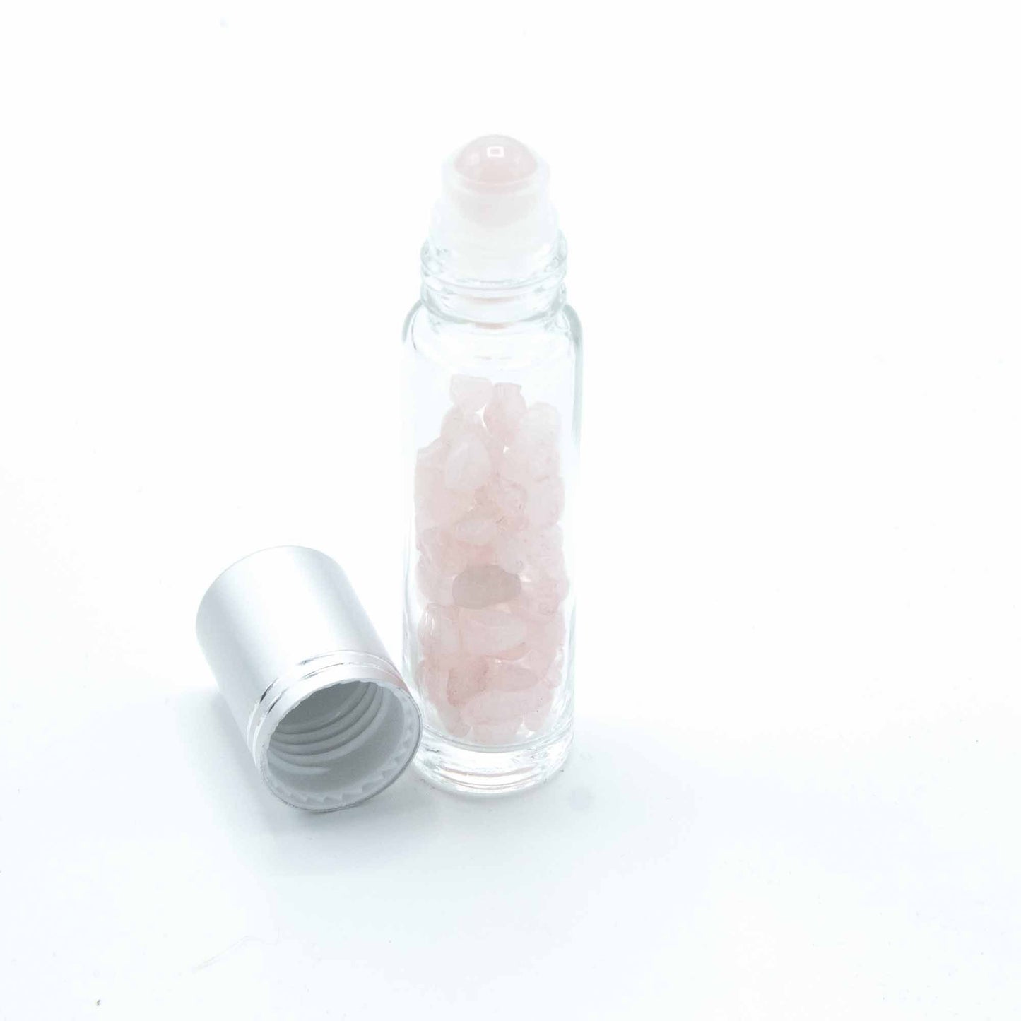 Gemstone Essential Oil Roller Bottle - Rose Quartz - Silver Cap + Gemstone Roller Tip for 5ml Bottle - Rose Quartz