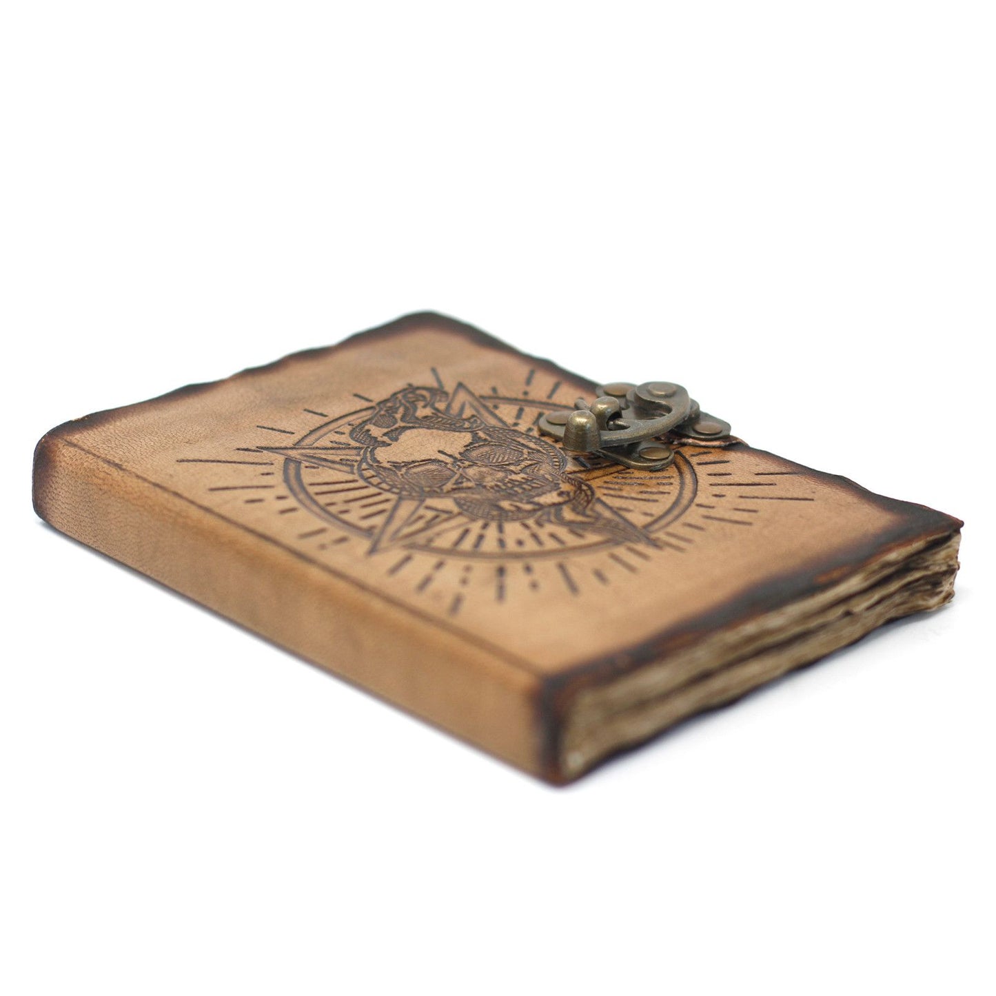 Leather Pentagon & Skull with Burns Detail Notebook (18x13 cm)