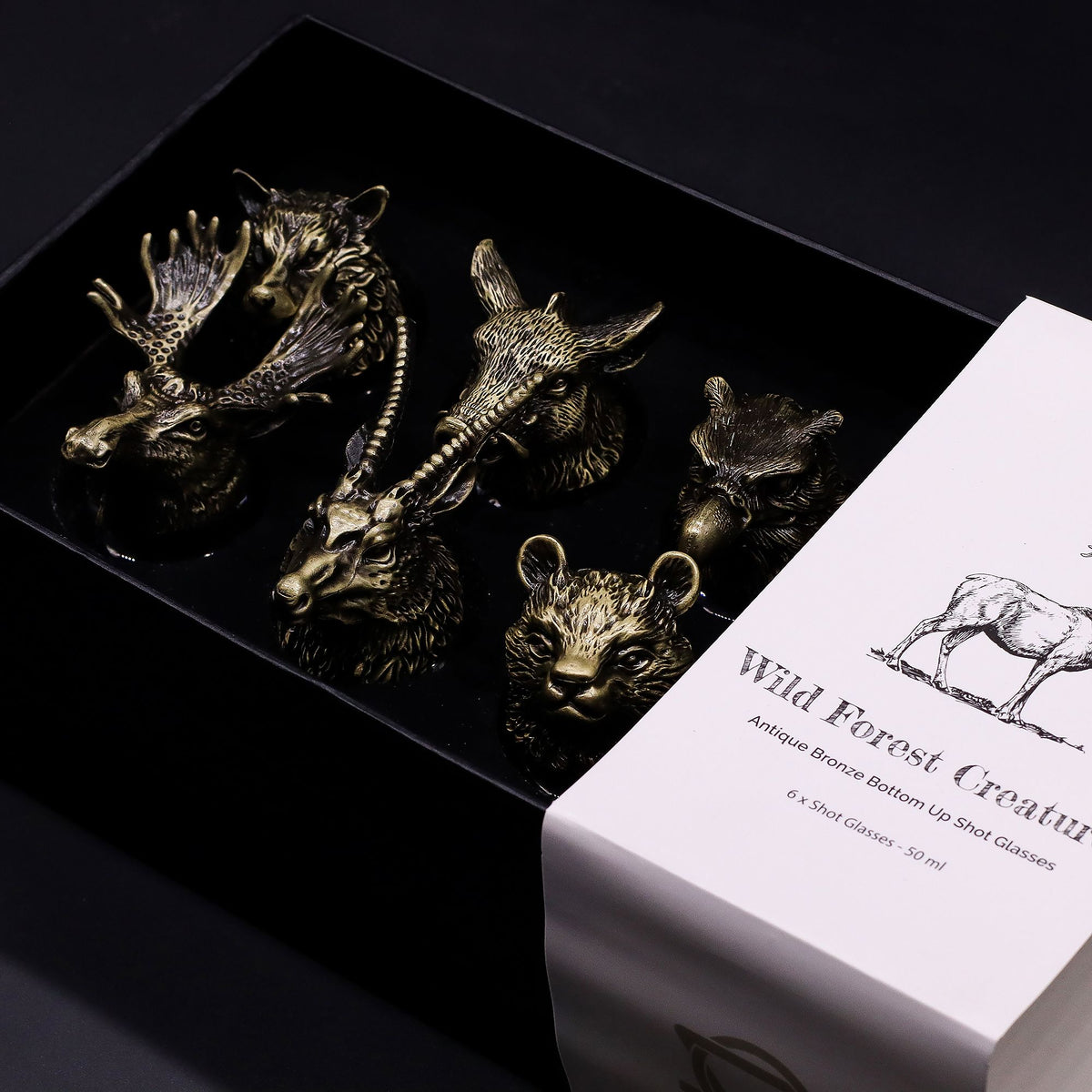 Darčeková súprava 6 pohárov na poldecáky (50 ml) – Wild Forest Creatures – antický bronz