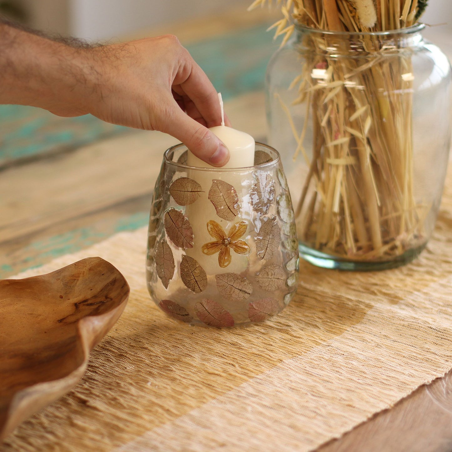 Natural Floral Glass - Vase Candle Holder - Primavera - (12x11cm)