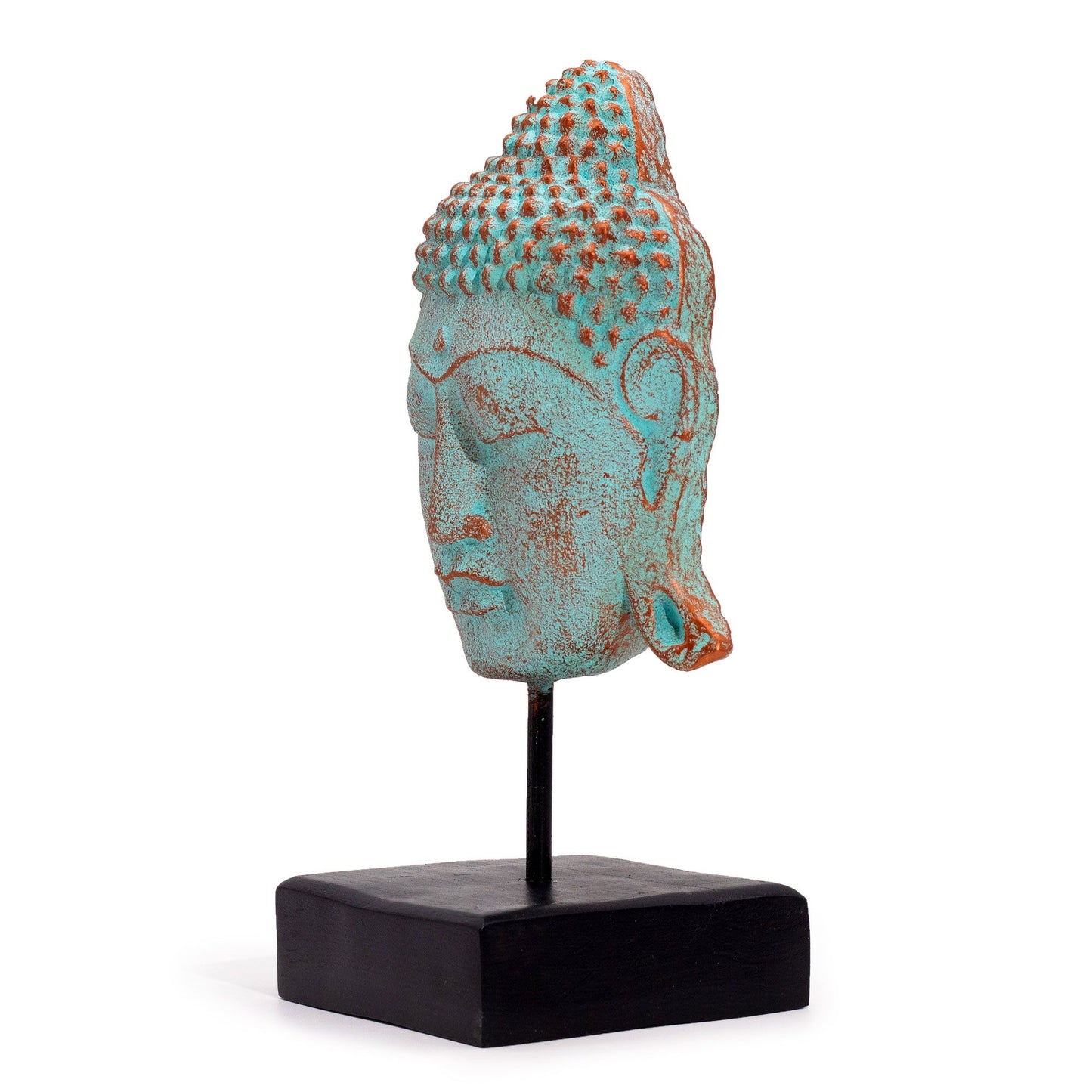 Large Serenity Buddha Head on Stand - Green Copper