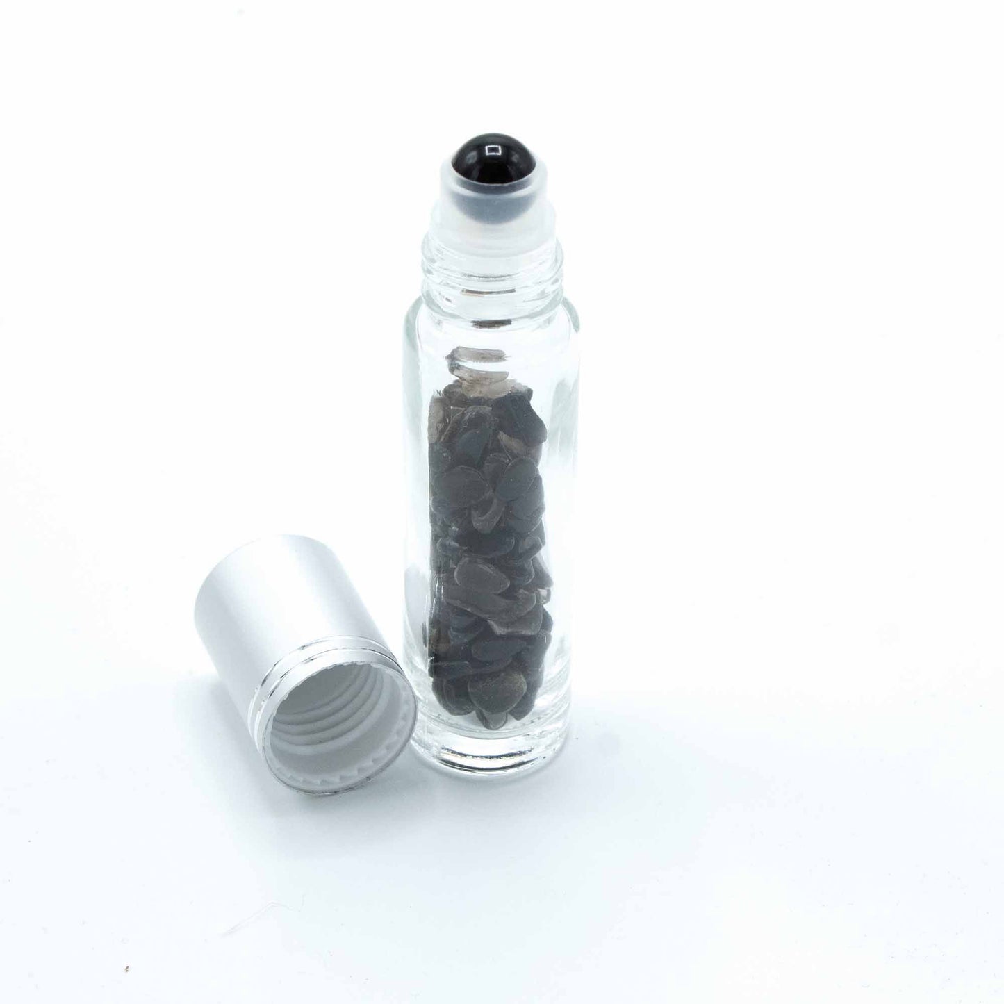 Gemstone Essential Oil Roller Bottle - Black Tourmaline - Silver Cap + Gemstone Roller Tip for 5ml Bottle - Black Tourmaline