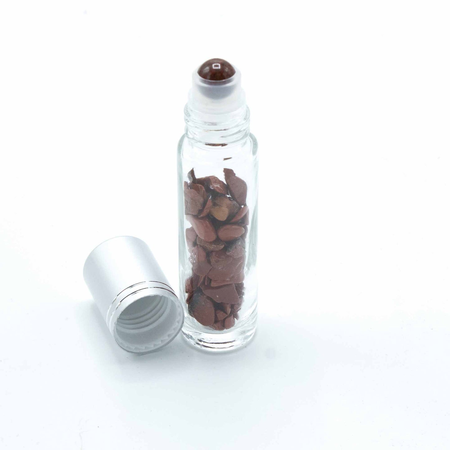 Gemstone Essential Oil Roller Bottle - Red Jasper - Silver Cap + Gemstone Roller Tip for 5ml Bottle - Red Jasper
