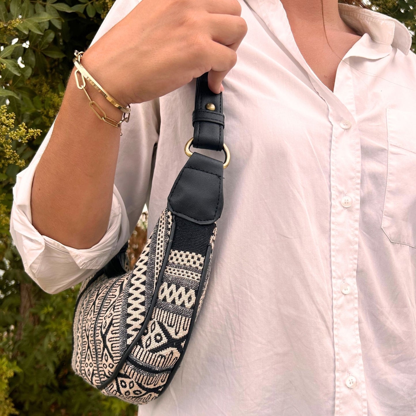 Jacquard Hobo Bag - Grey Metro (black strap)