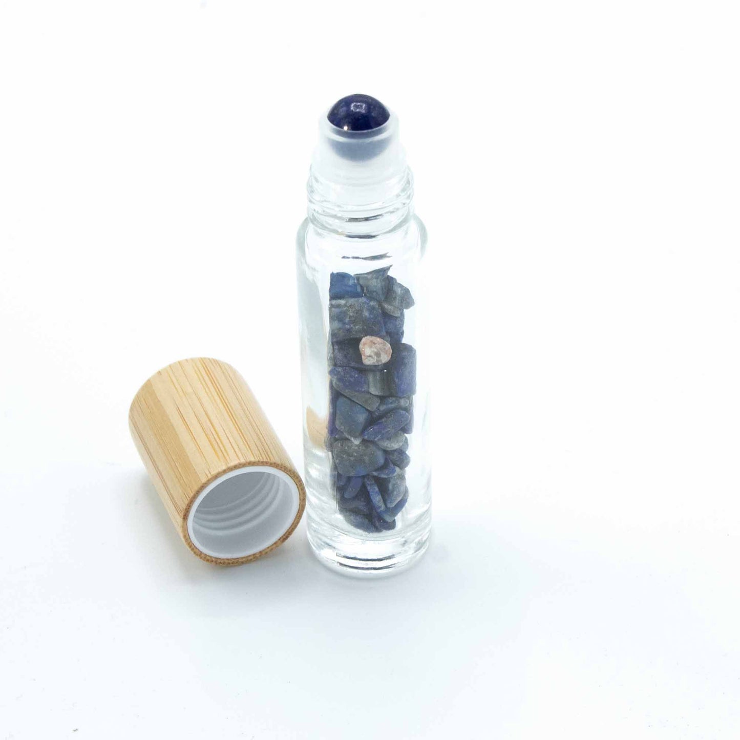 Gemstone Essential Oil Roller Bottle - Sodalite - Wooden Cap + Gemstone Roller Tip for 5ml Bottle - Sodalite