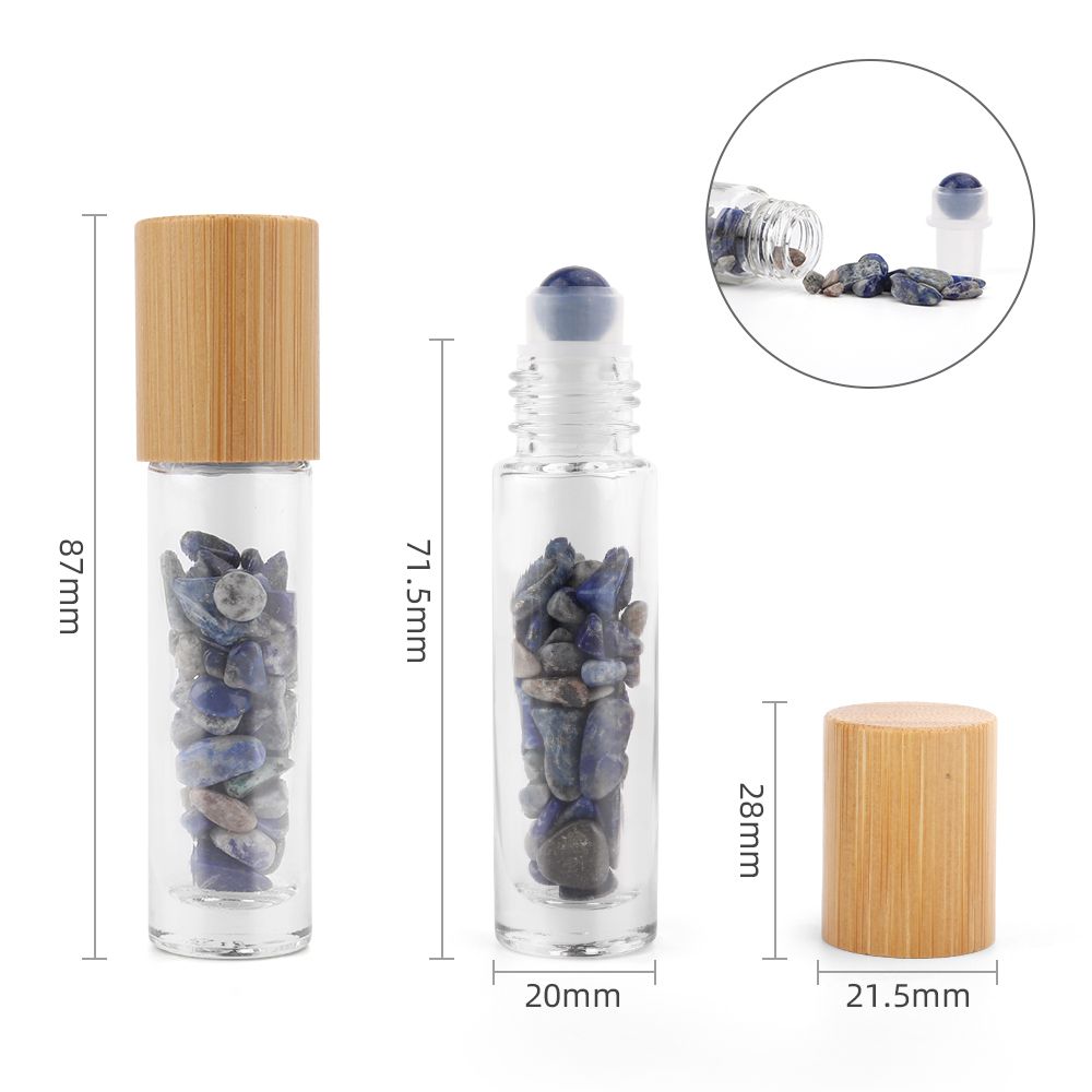 Gemstone Essential Oil Roller Bottle - Sodalite - Wooden Cap + Gemstone Roller Tip for 5ml Bottle - Sodalite