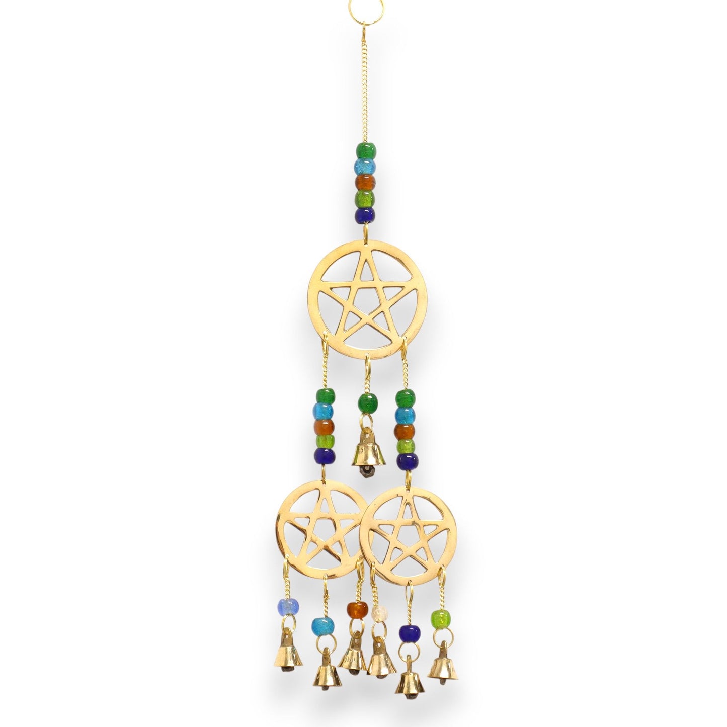 Indian Chimes - Brass Tri-Pentagram - 7 Bells - 9.5x32cm