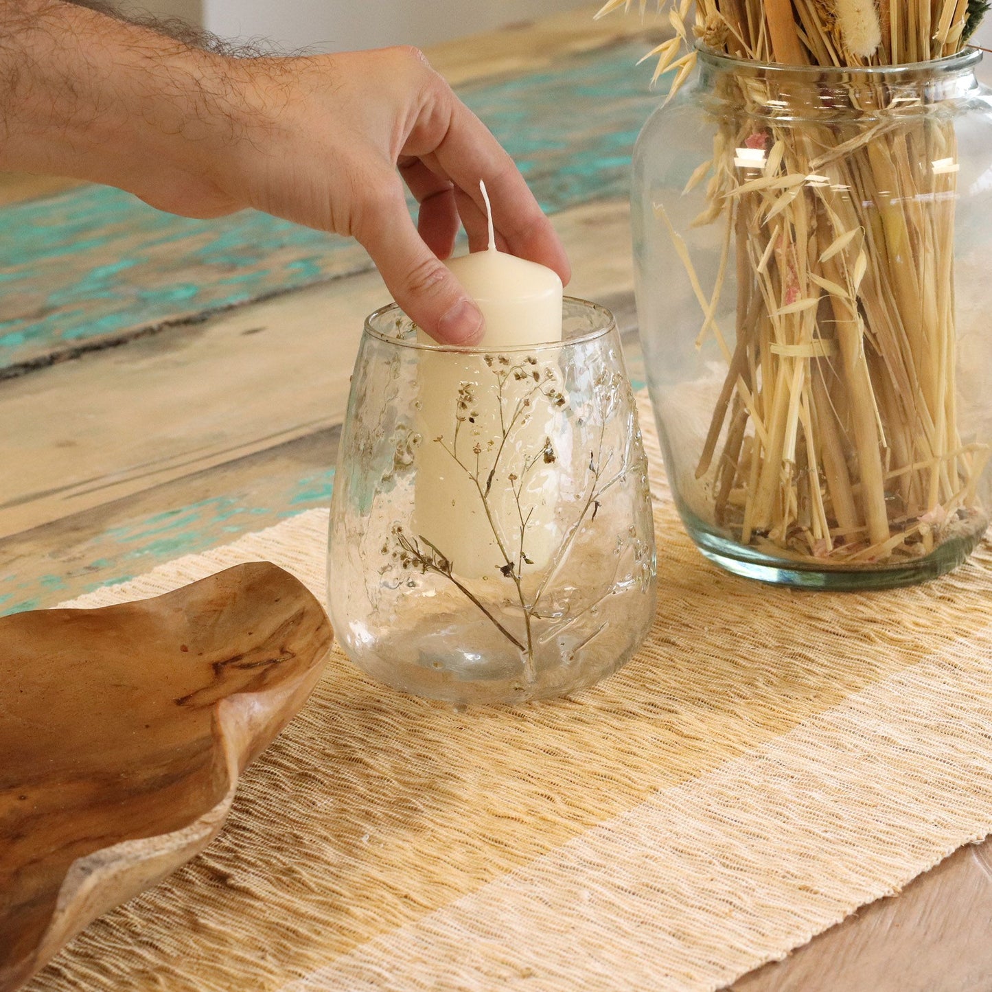 Natural Floral Glass - Vase Candle Holder - Margarita - (12x11cm)