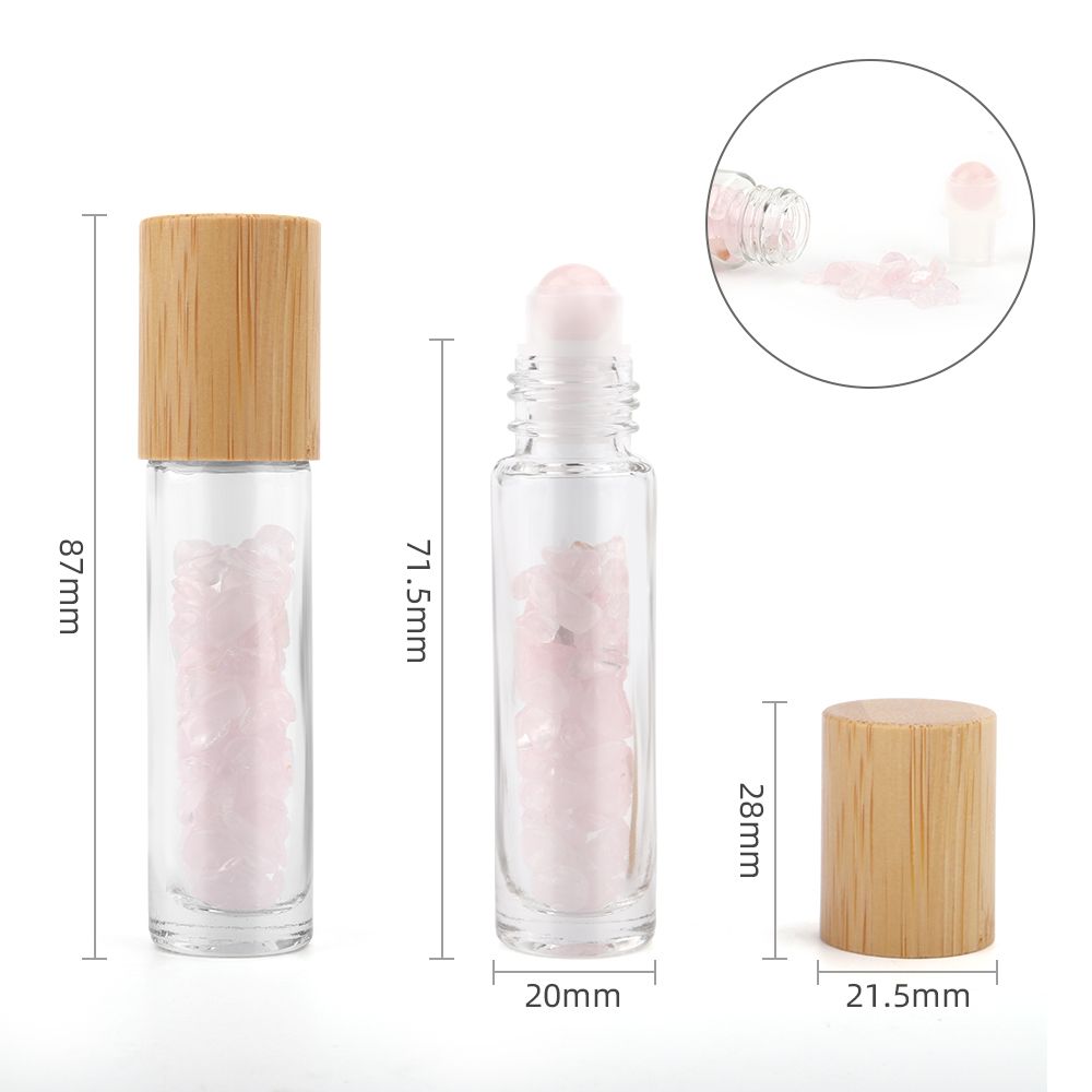 Gemstone Essential Oil Roller Bottle - Rose Quartz - Wooden Cap + Gemstone Roller Tip for 5ml Bottle - Rose Quartz