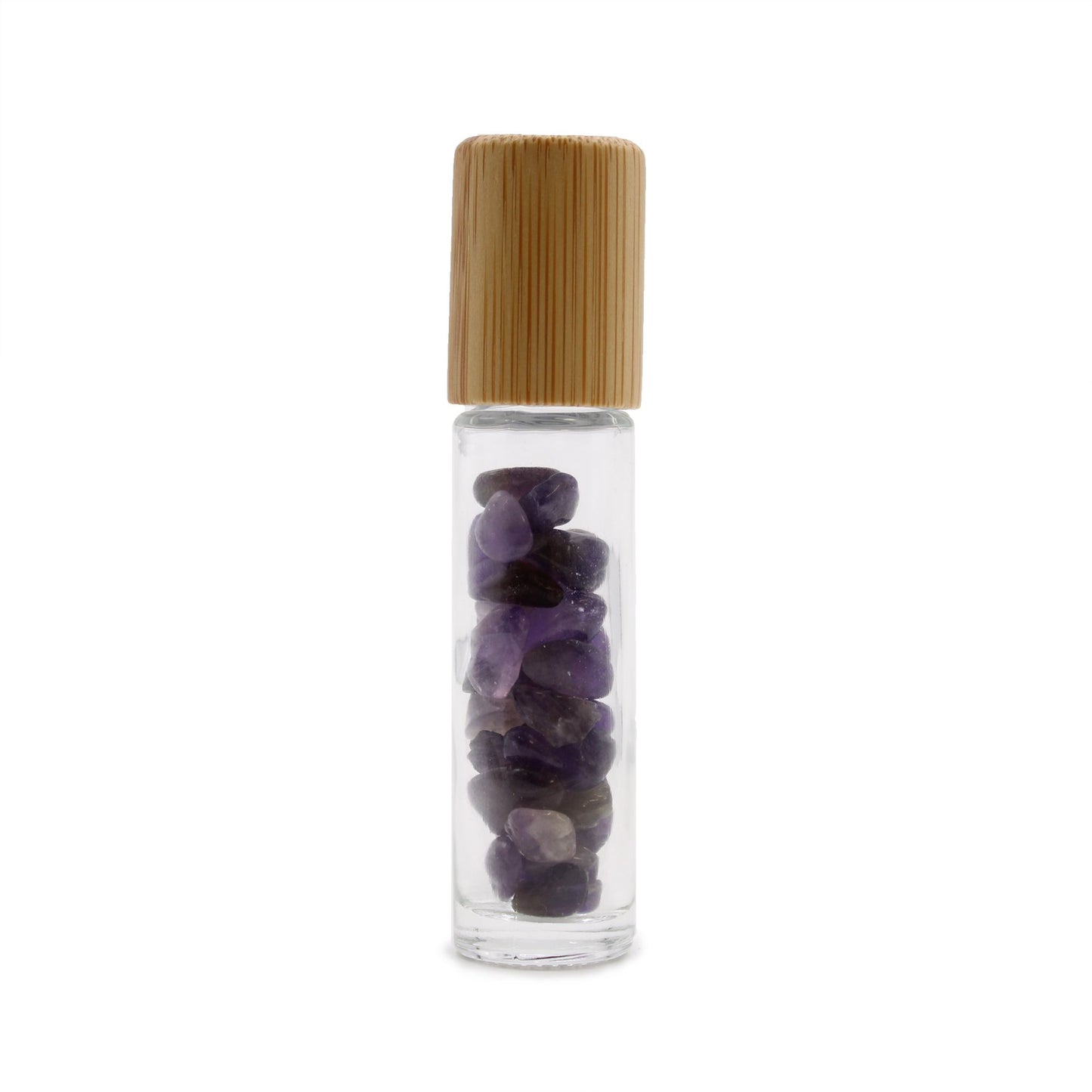 Gemstone Essential Oil Roller Bottle - Amethyst - Wooden Cap + Gemstone Roller Tip for 5ml Bottle - Amethyst