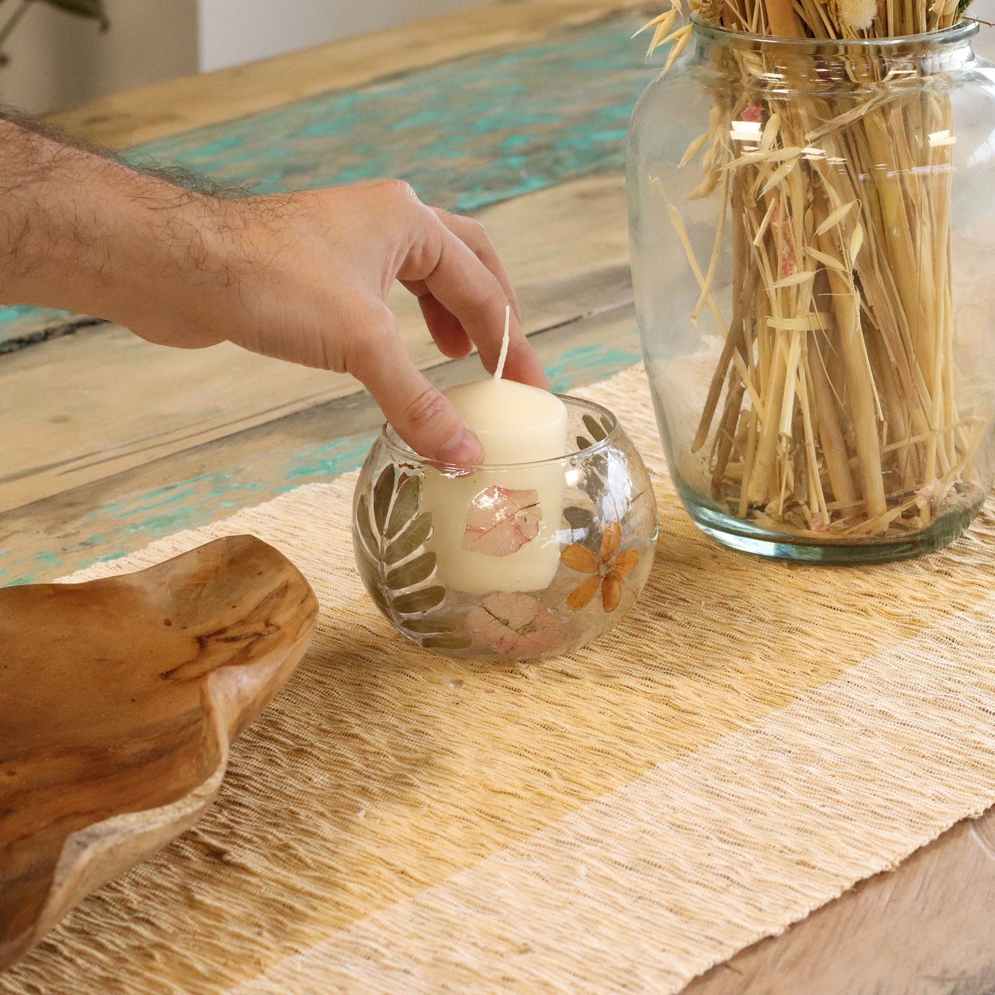 Natural Floral Glass - Bowl Candle Holder - Primavera - (8x10cm)