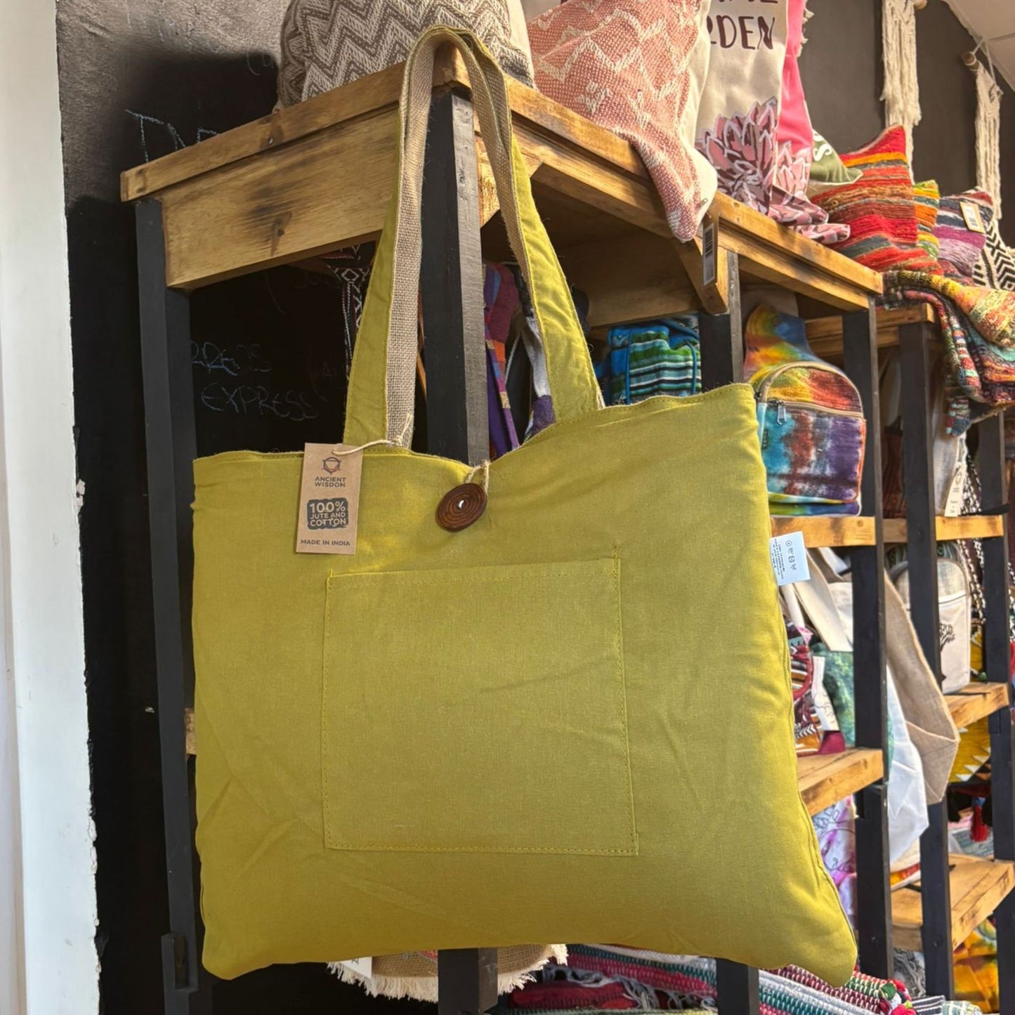 Reversible Jute & Cotton Big Bag - Pistachio