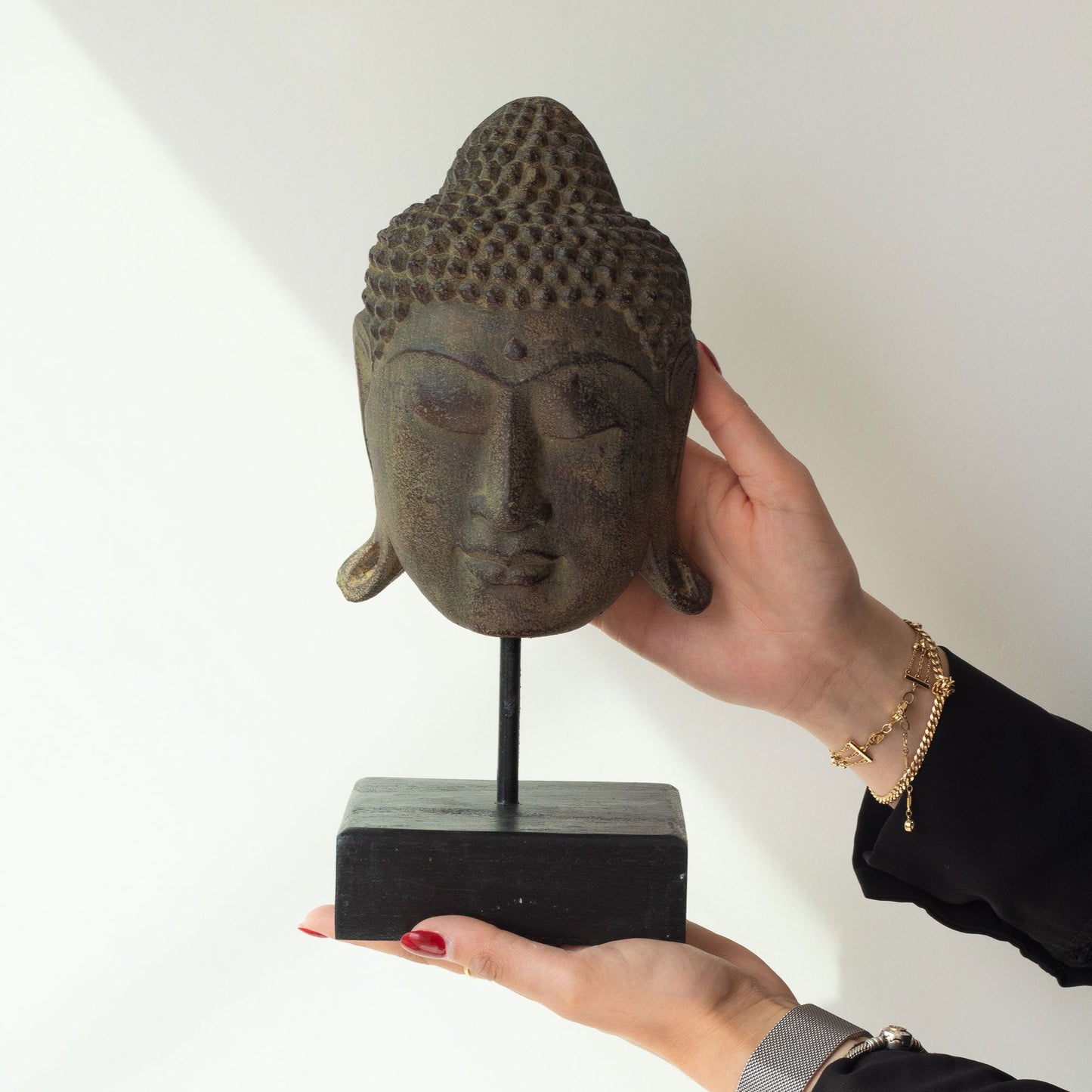 Large Serenity Buddha Head on Stand - Grey