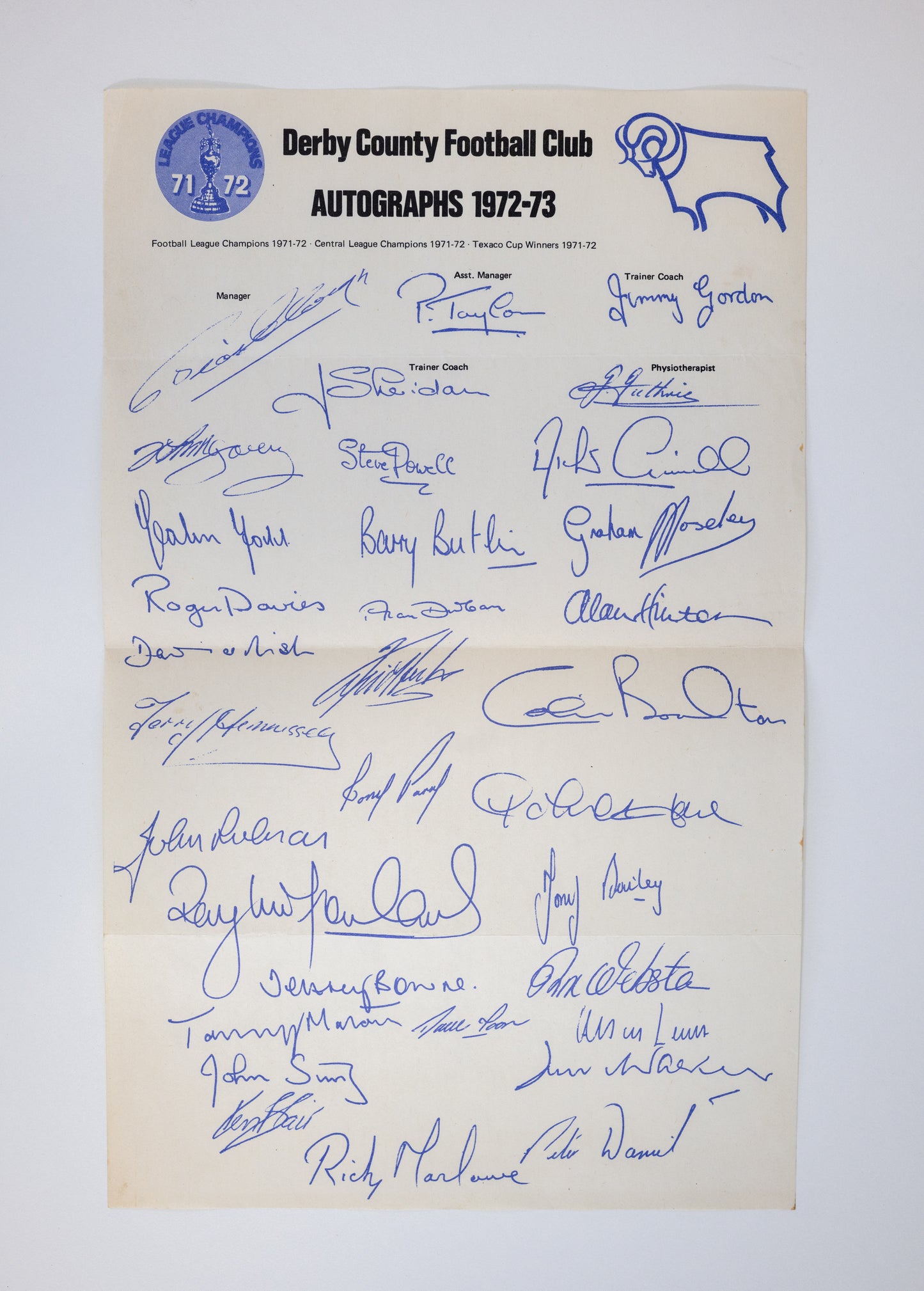 Derby County Football Club Autographs 1972-73 print