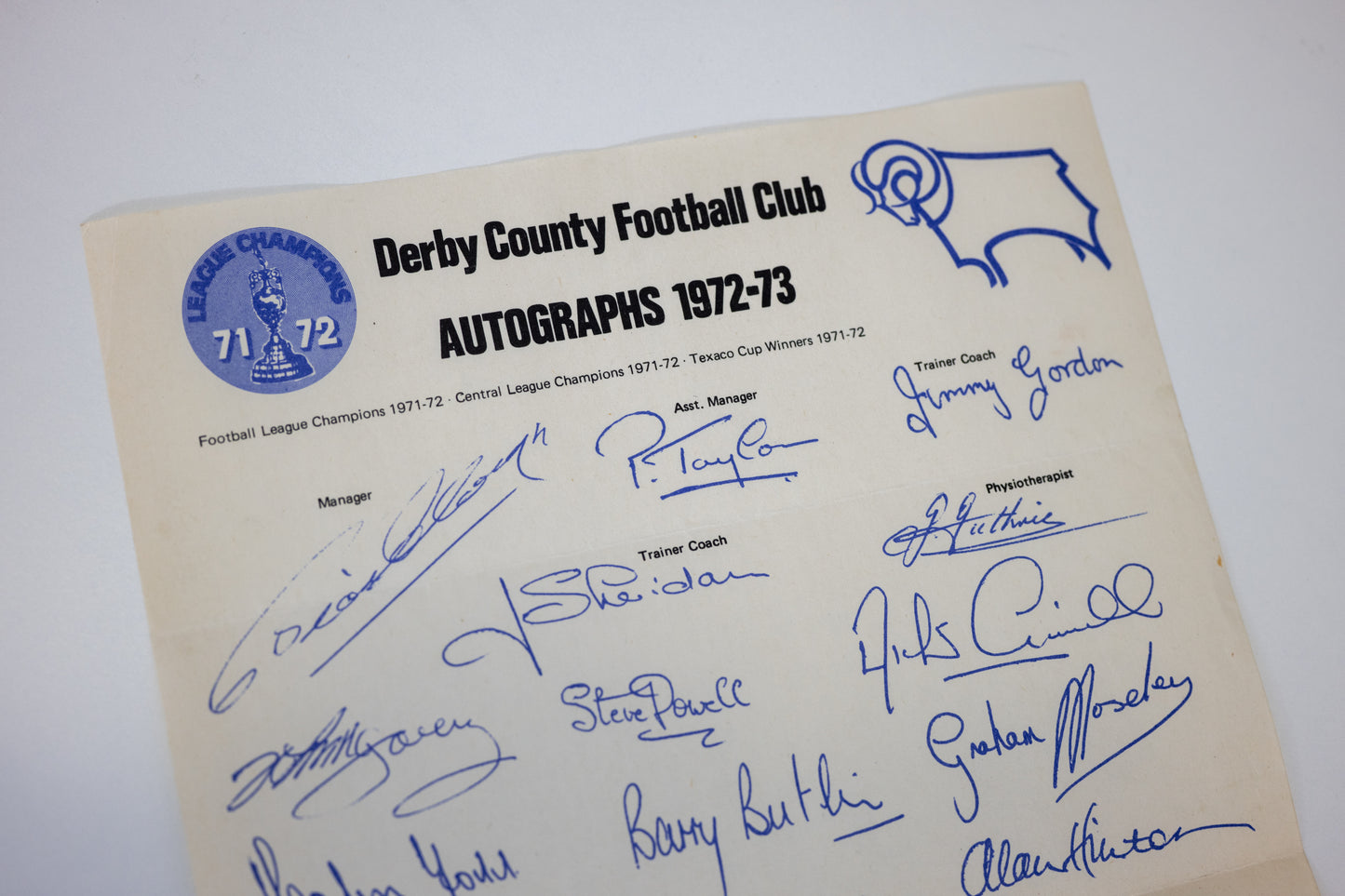 Derby County Football Club Autographs 1972-73 print