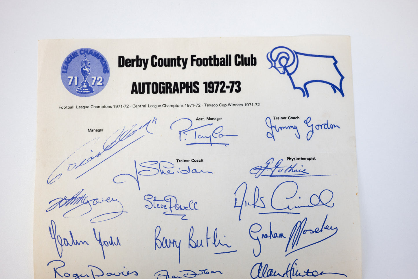 Derby County Football Club Autographs 1972-73 print