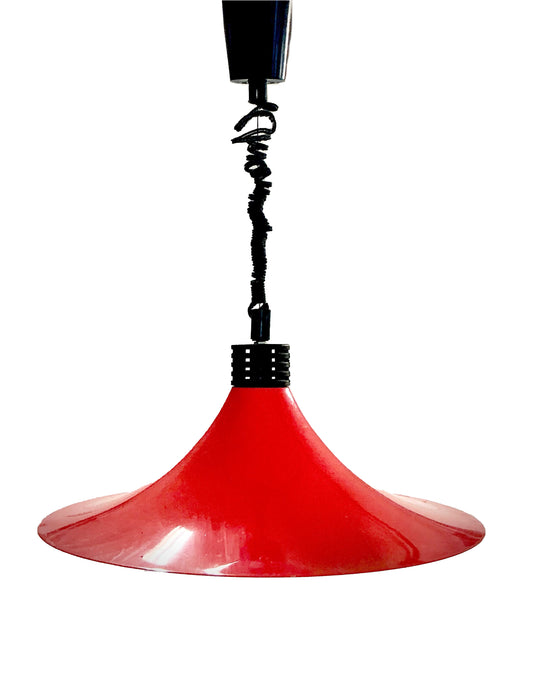 48 cm Red vintage UFO pendant lamp Polam Piła Typ 12.Z.415 R 80’s