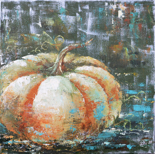 Pumpkin Original acrylic Impasto painting Botanical Wall art