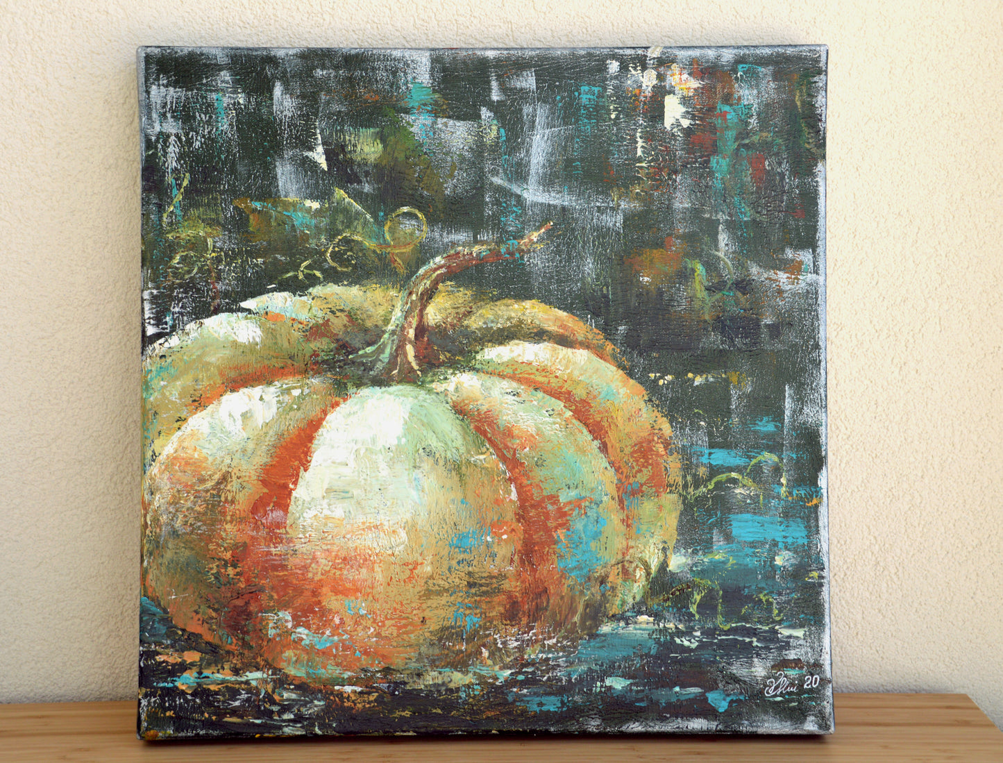 Pumpkin Original acrylic Impasto painting Botanical Wall art 3