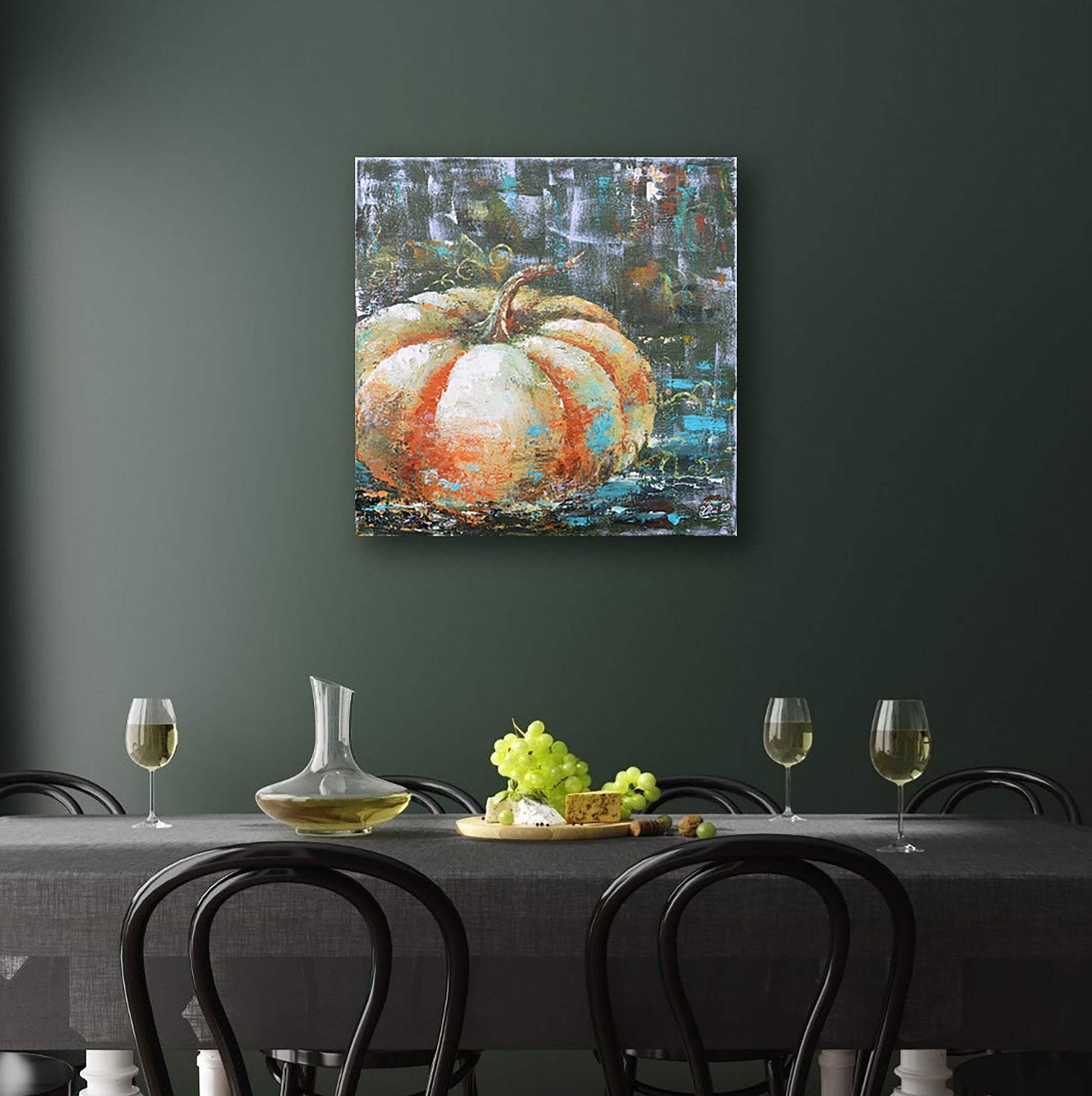 Pumpkin Original acrylic Impasto painting Botanical Wall art interior