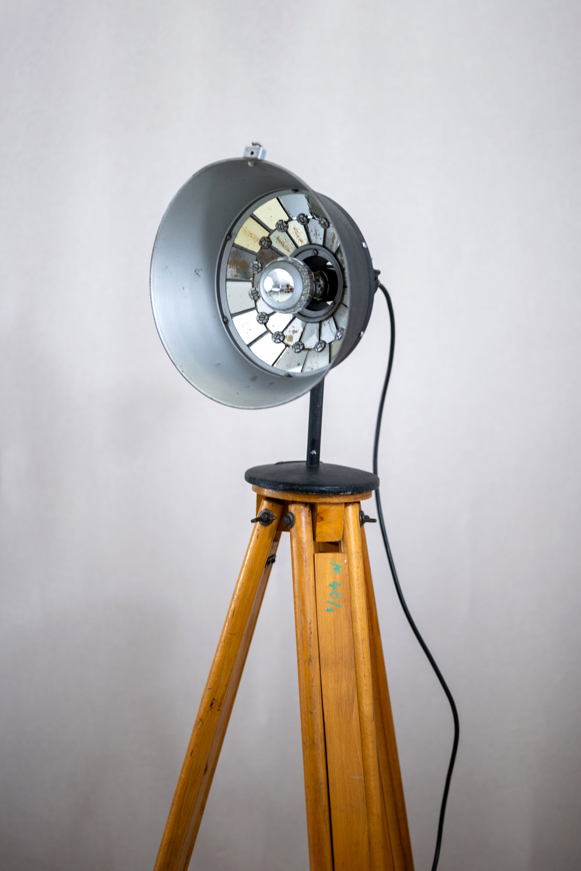 Vintage wooden tripod with mirror studio lamp K.Weinert Berlin S.O.36