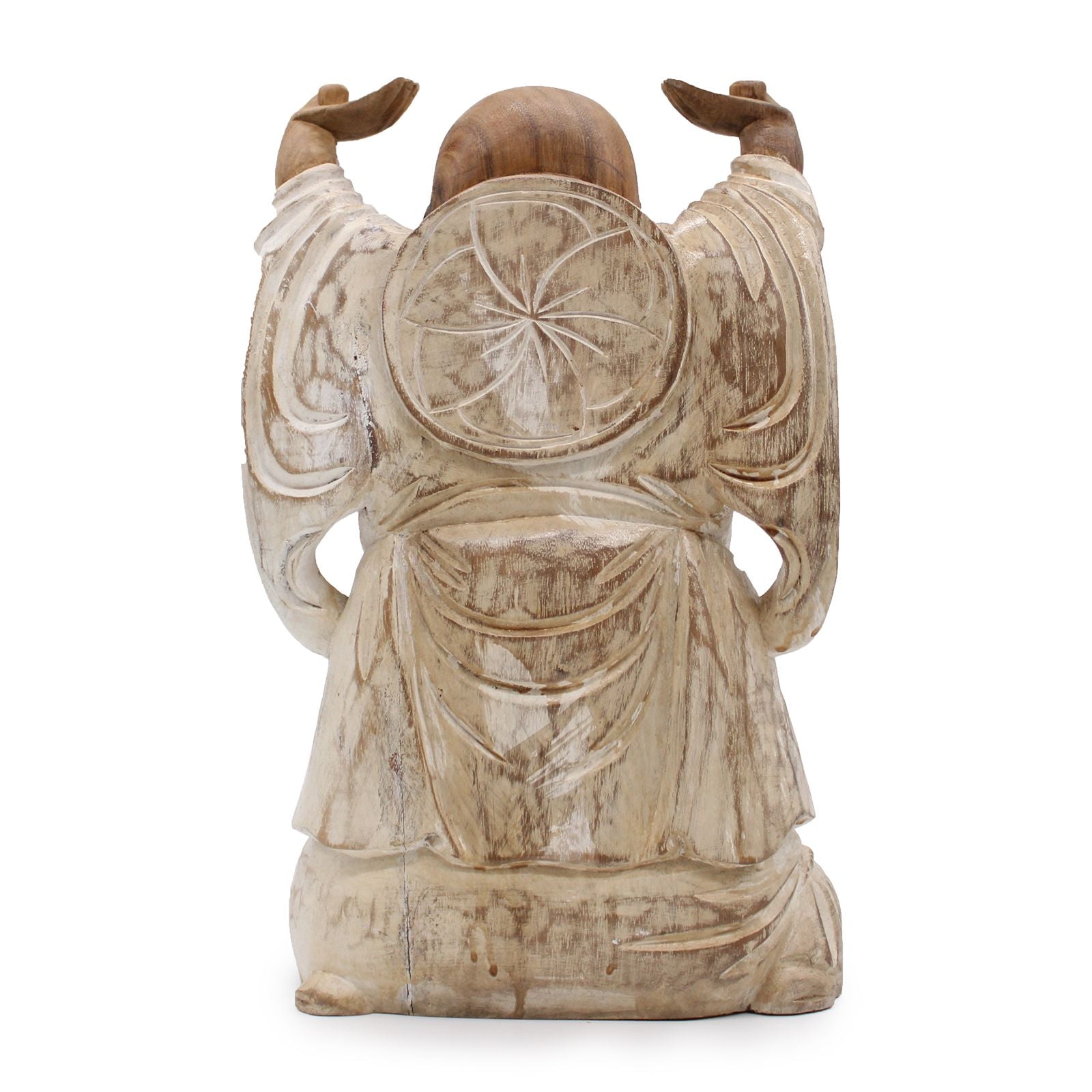 Hand Carved Buddha Statue - 40cm Hands Up - Whitewash