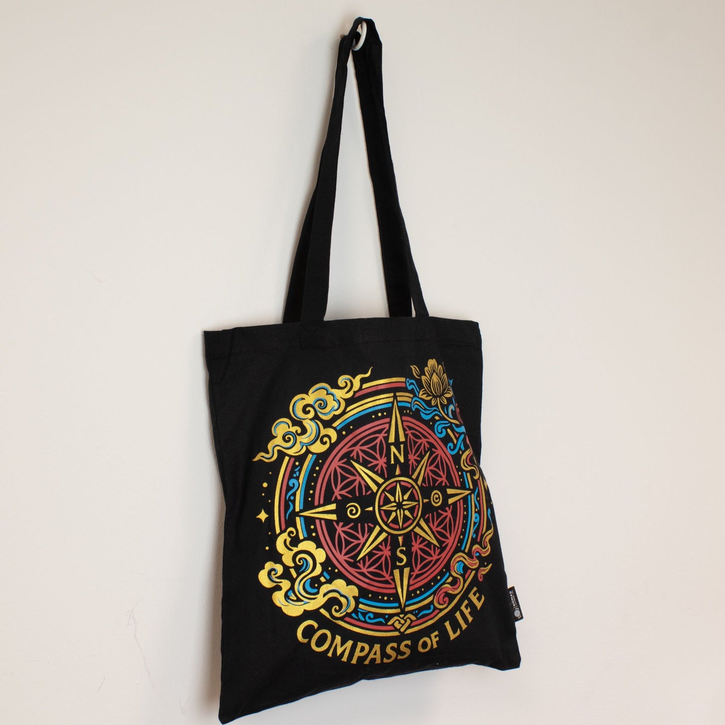 Iconic Classic Tote Bag - Compass of Life - Black 6oz