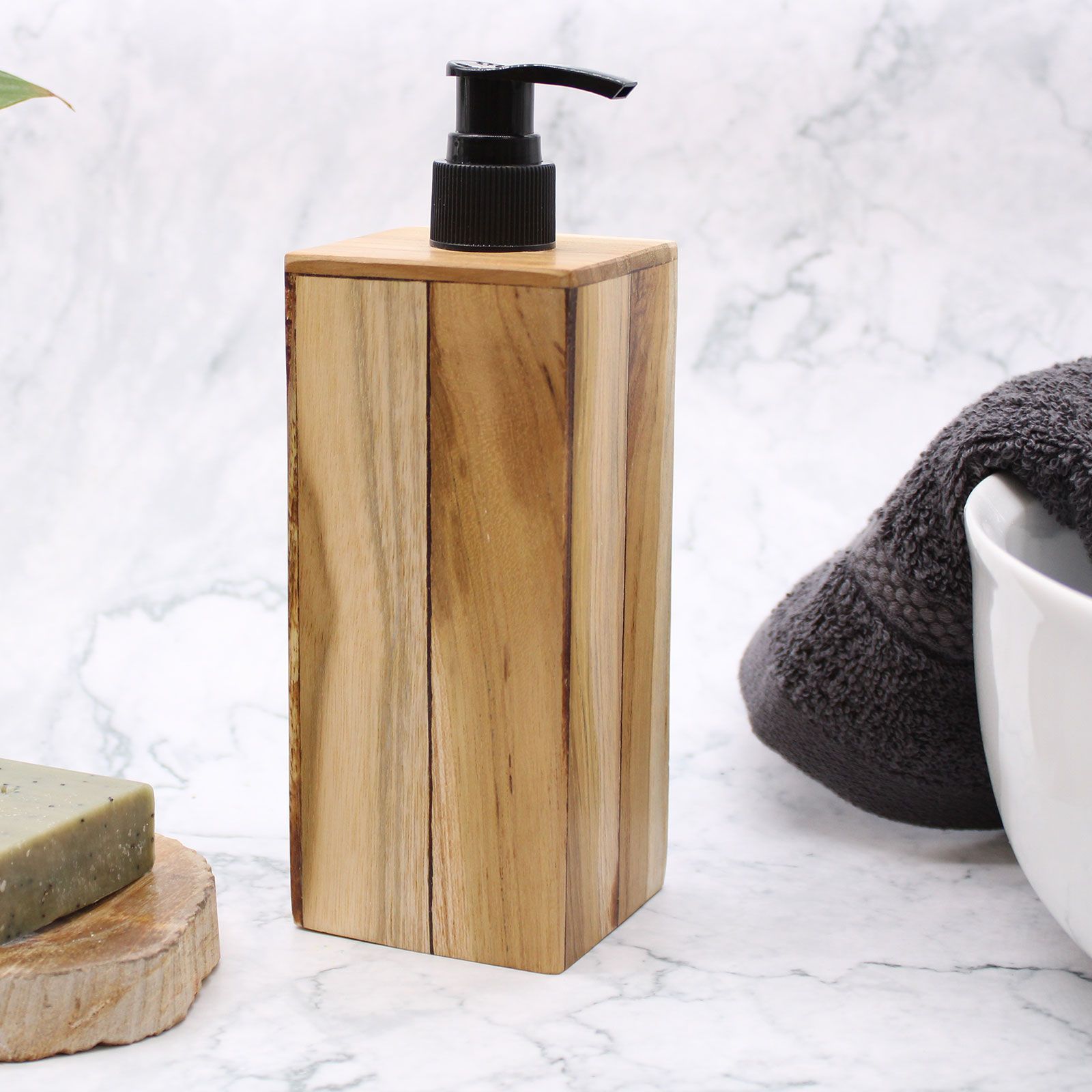 Natural Teakwood Soap Dispencer - Square